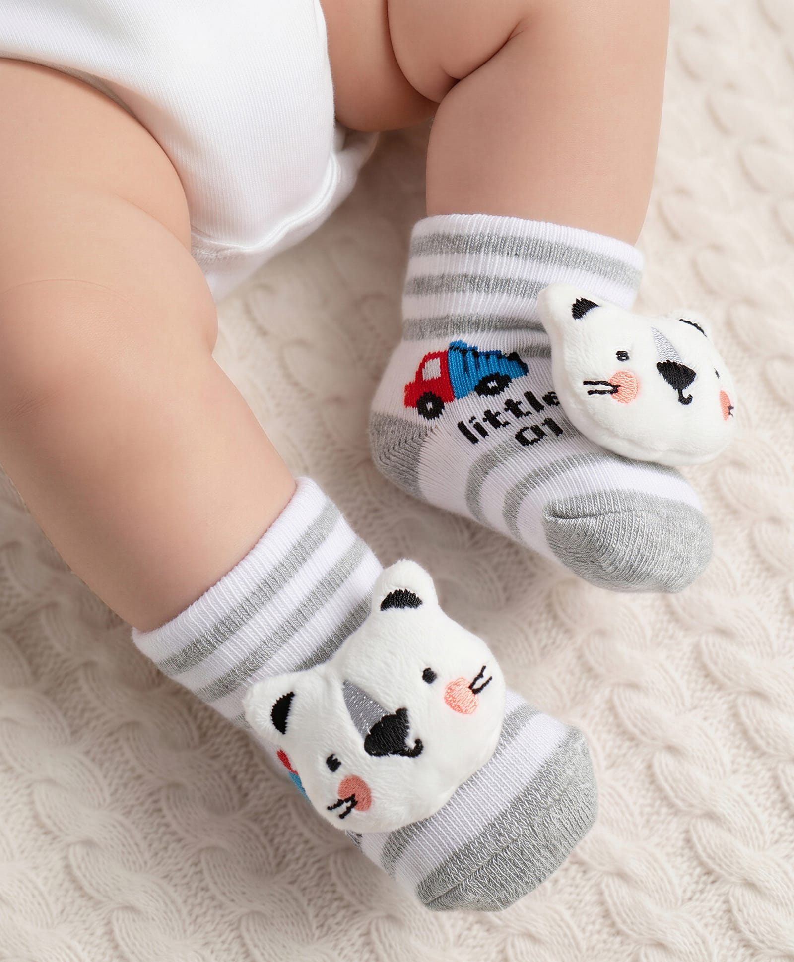 Cute Walk by Babyhug Ankle Length Socks Shoes With Animal Applique & Stripes & Vehicles Design - Grey-image-47