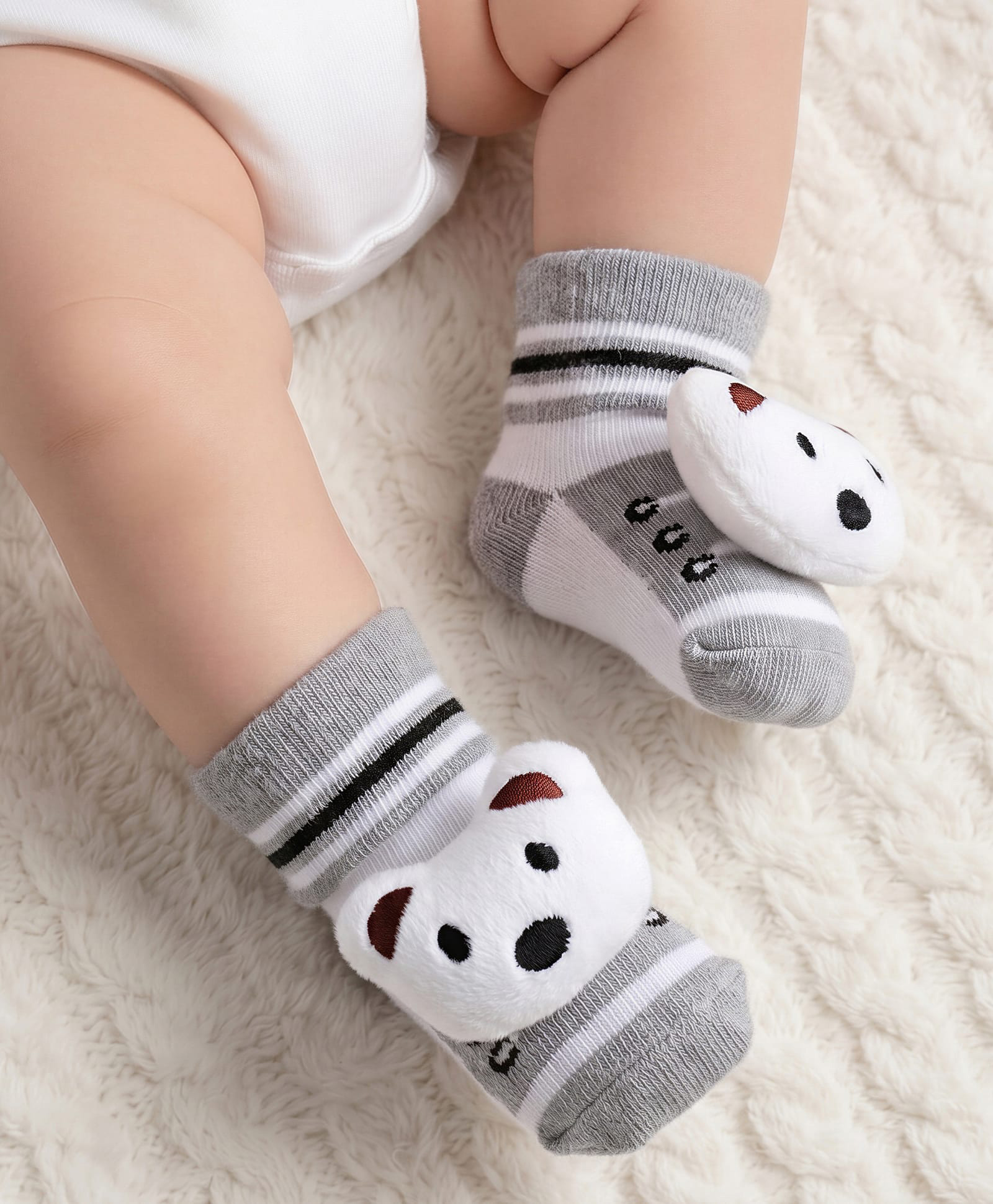Cute Walk by Babyhug Ankle Length Socks Shoes With Animal Applique & Stripes - Grey-picture-17
