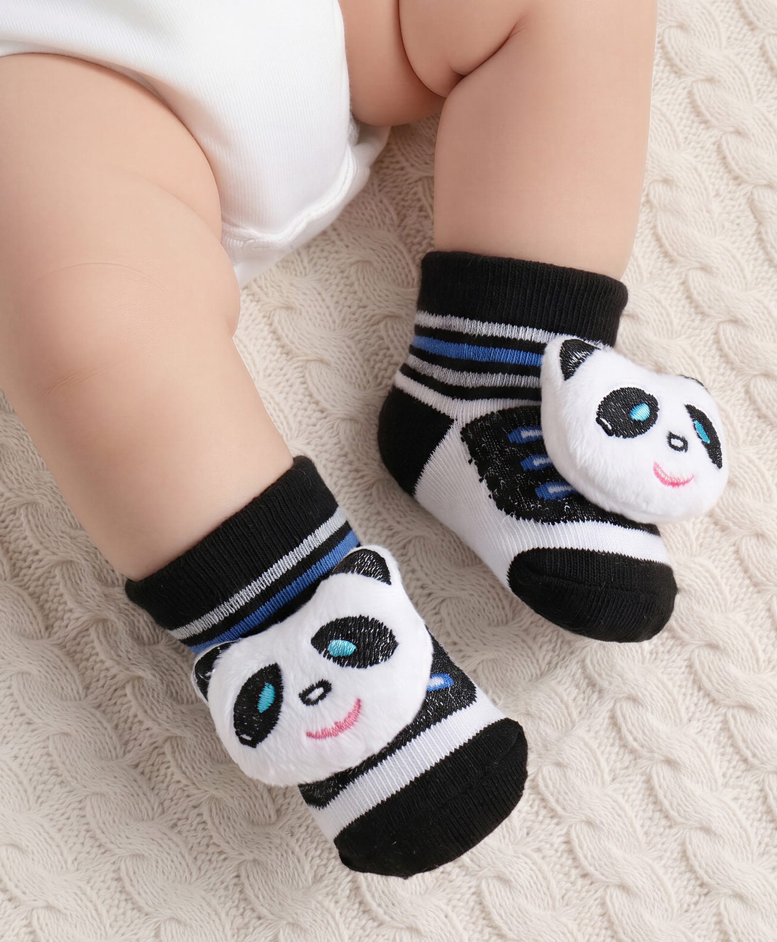 Cute Walk by Babyhug Ankle Length Socks Shoes With Panda Applique & Stripes - Black-image-30
