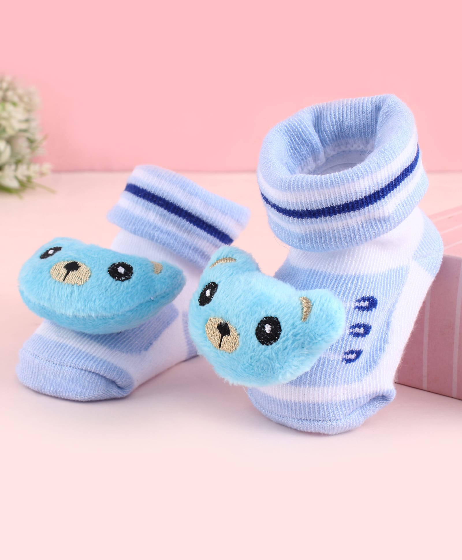 Cute Walk by Babyhug Fabric Socks Shoes With Large Teddy Bear Applique - Light Blue-picture-24