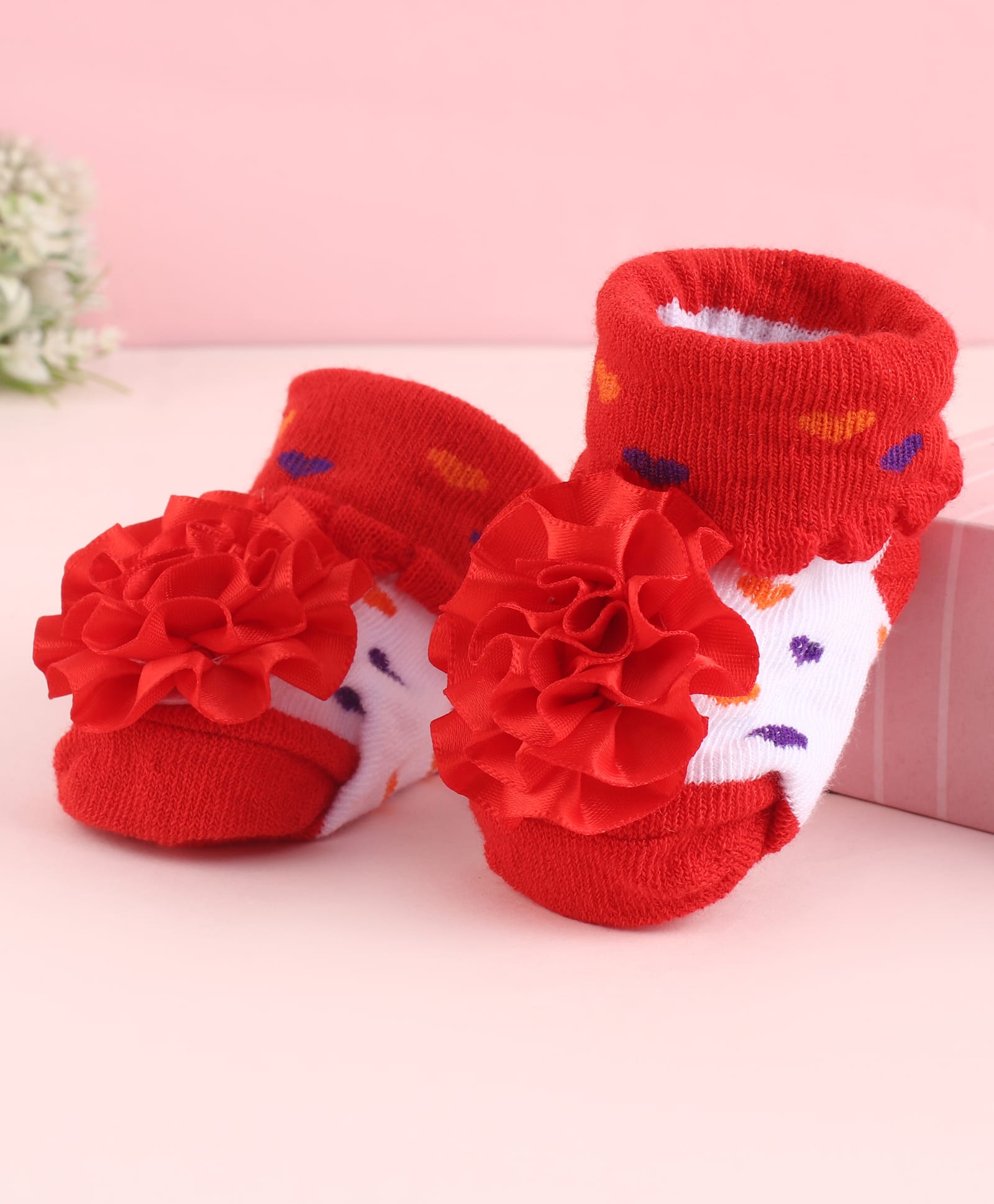 Cute Walk by Babyhug Fabric Socks Shoes With Large Floral Applique - Red-picture-10