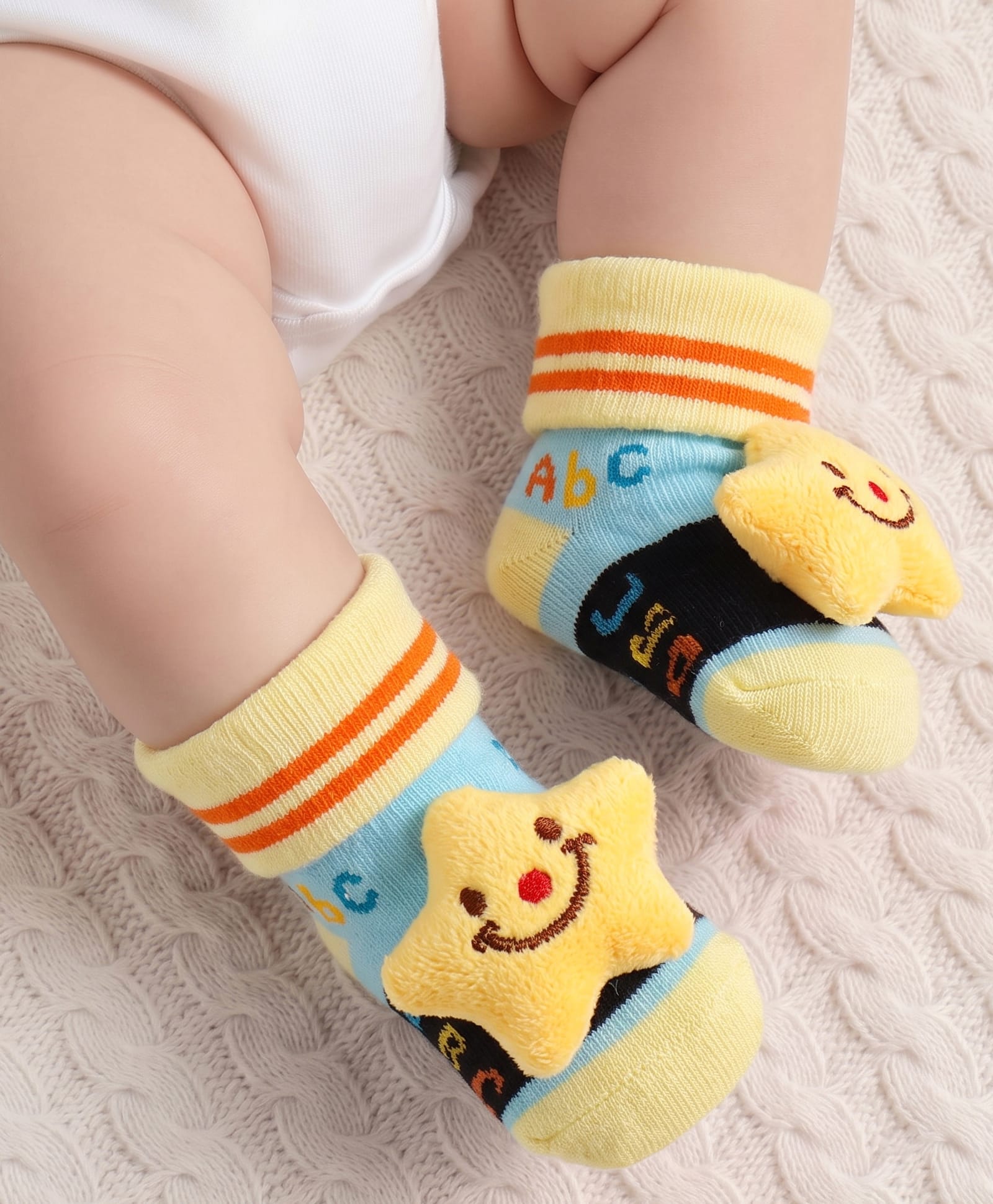 Cute Walk by Babyhug Fabric Ankle Length Socks Shoes with Alphabet Design & Star Applique- Yellow & Black-image-33