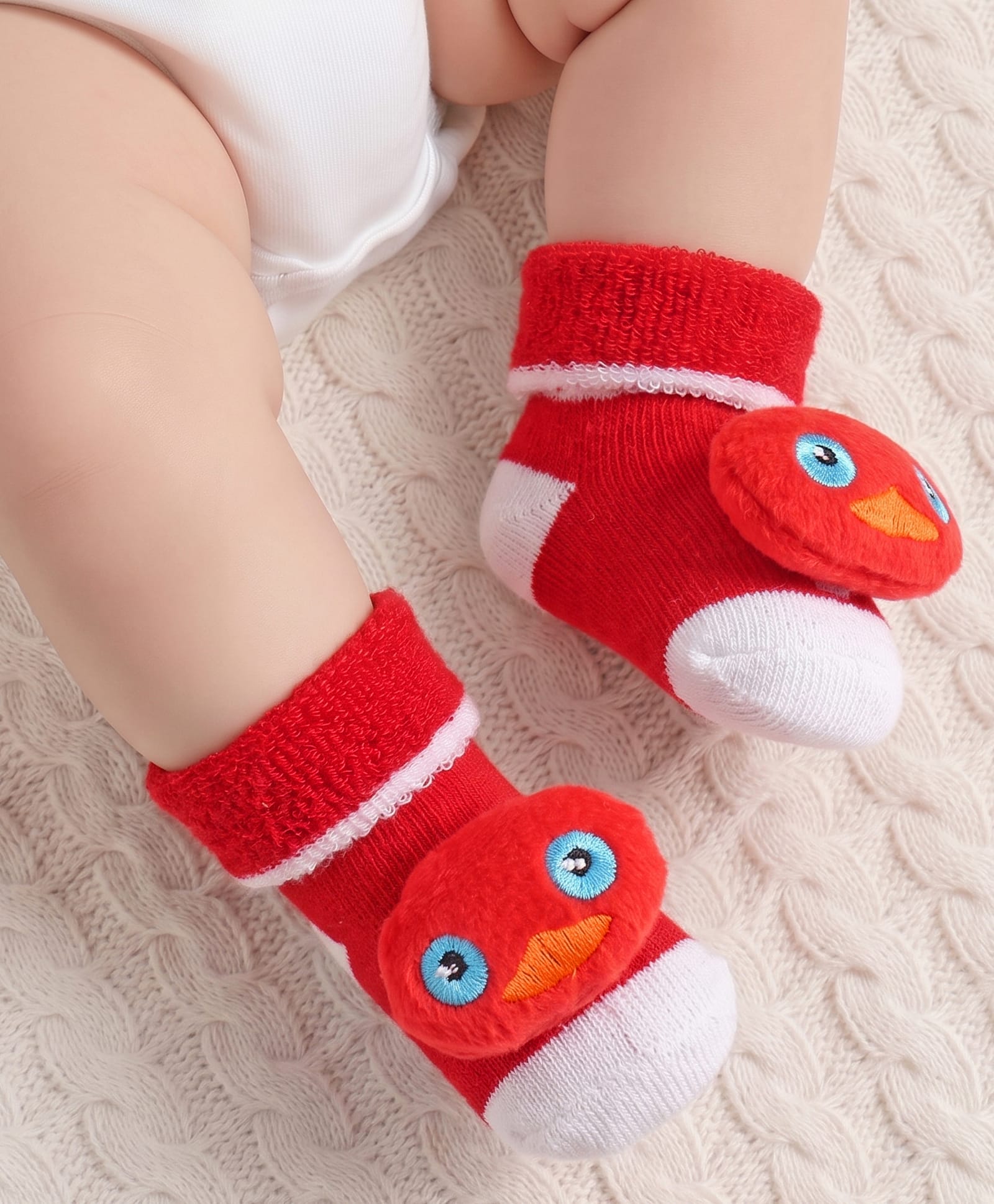 Cute Walk by Babyhug Fabric Ankle Length Socks Shoes with Duck Applique- Red & White-image-12