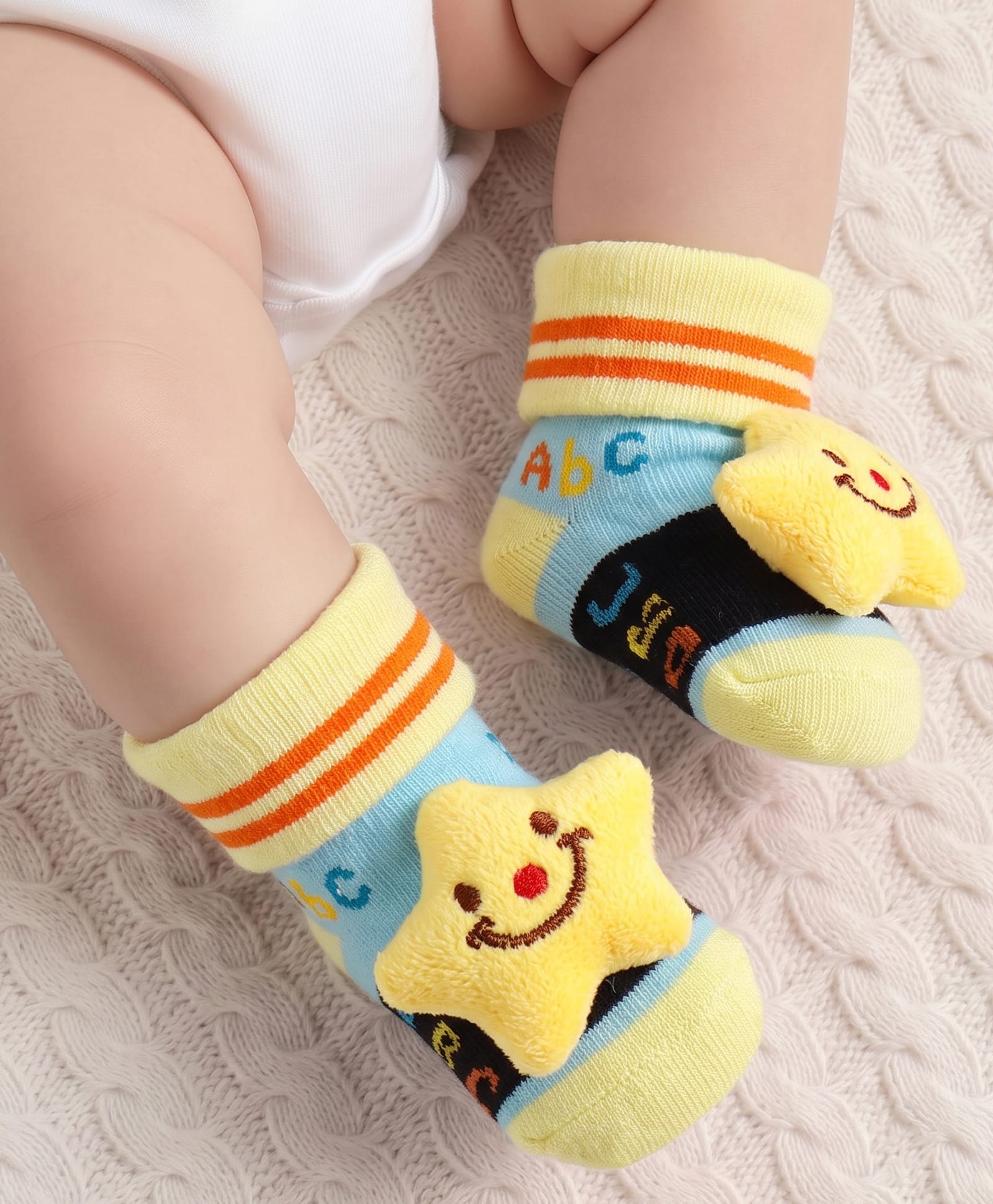 Cute Walk by Babyhug Fabric Ankle Length Socks Shoes with Alphabet Design & Star Applique- Black & Yellow-image-31