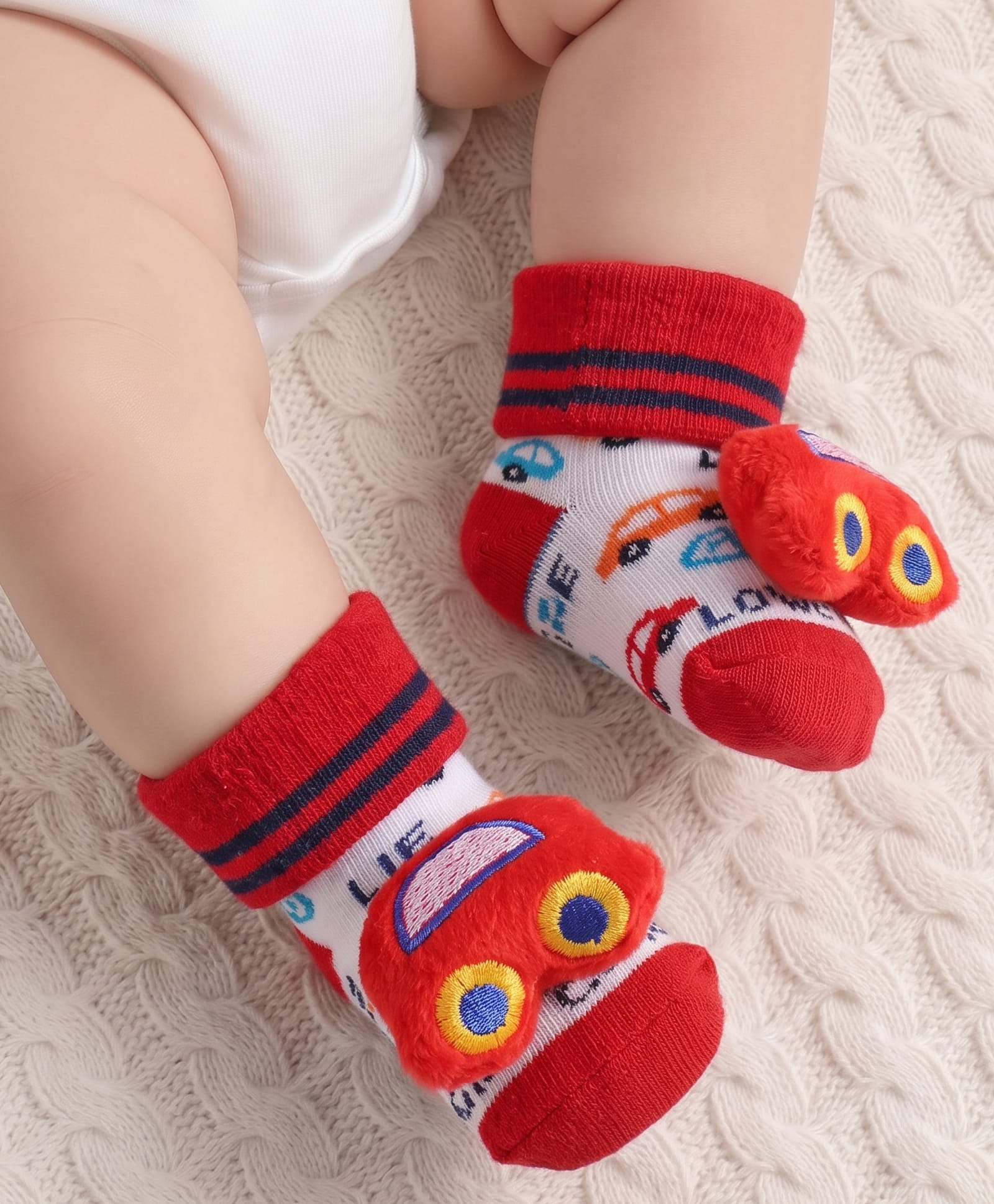 Cute Walk by Babyhug Fabric Ankle Length Socks Shoes with Car Design & Applique- Red-image-13