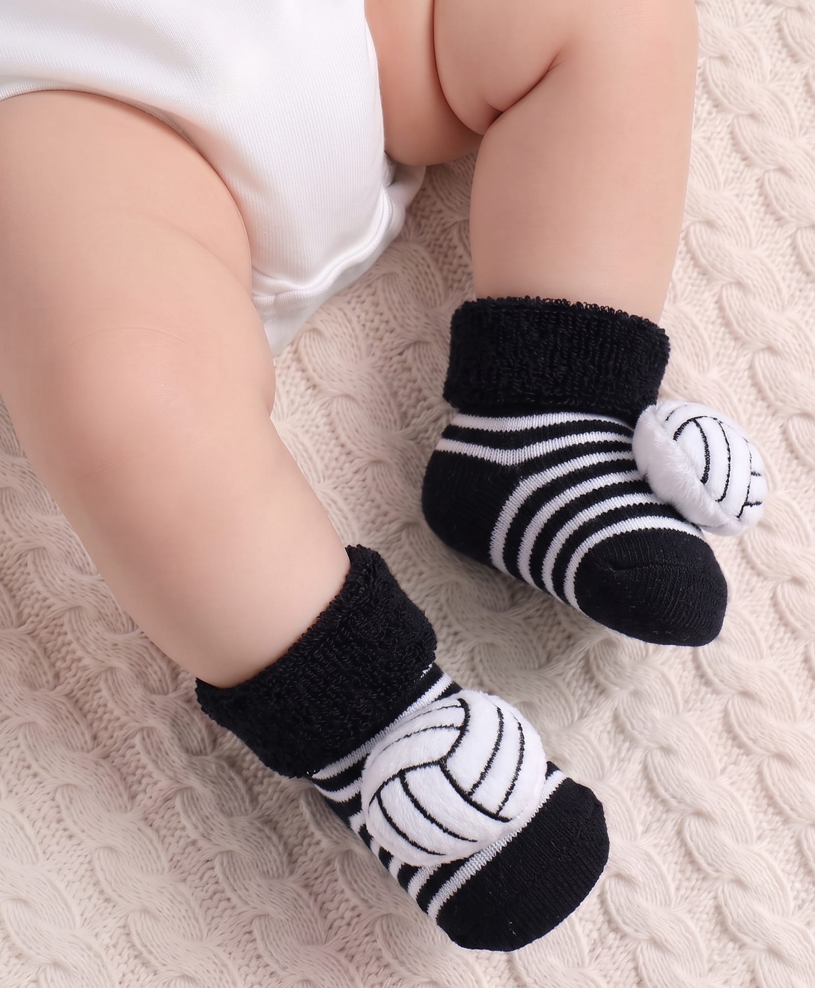 Cute Walk by Babyhug Fabric Ankle Length Socks Shoes with Striped Design & Ball Applique- Black-image-32