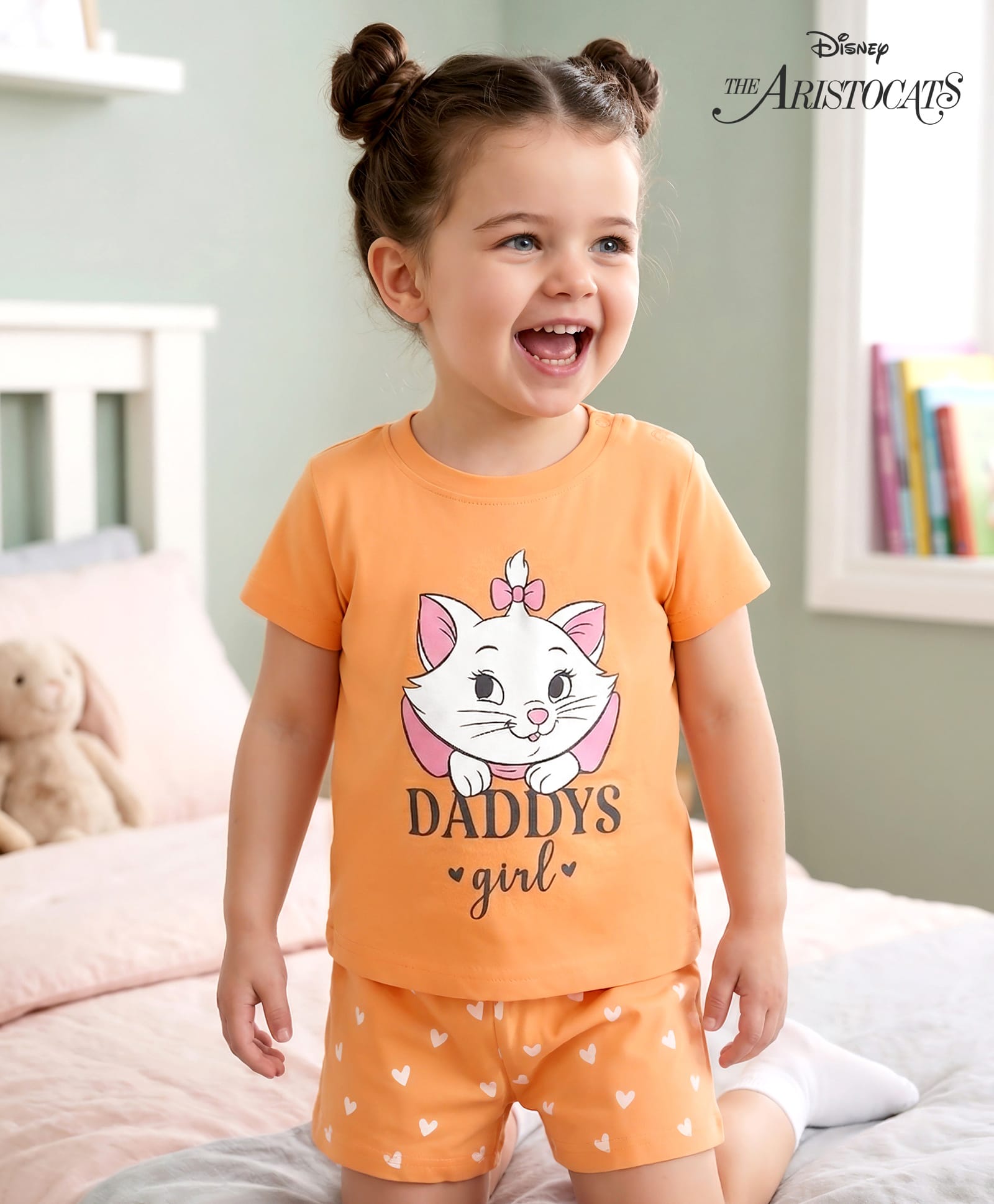 Babyhug Disney Half Sleeves T-Shirt & Shorts Night-Suit With Marie Graphics - Orange-image-26