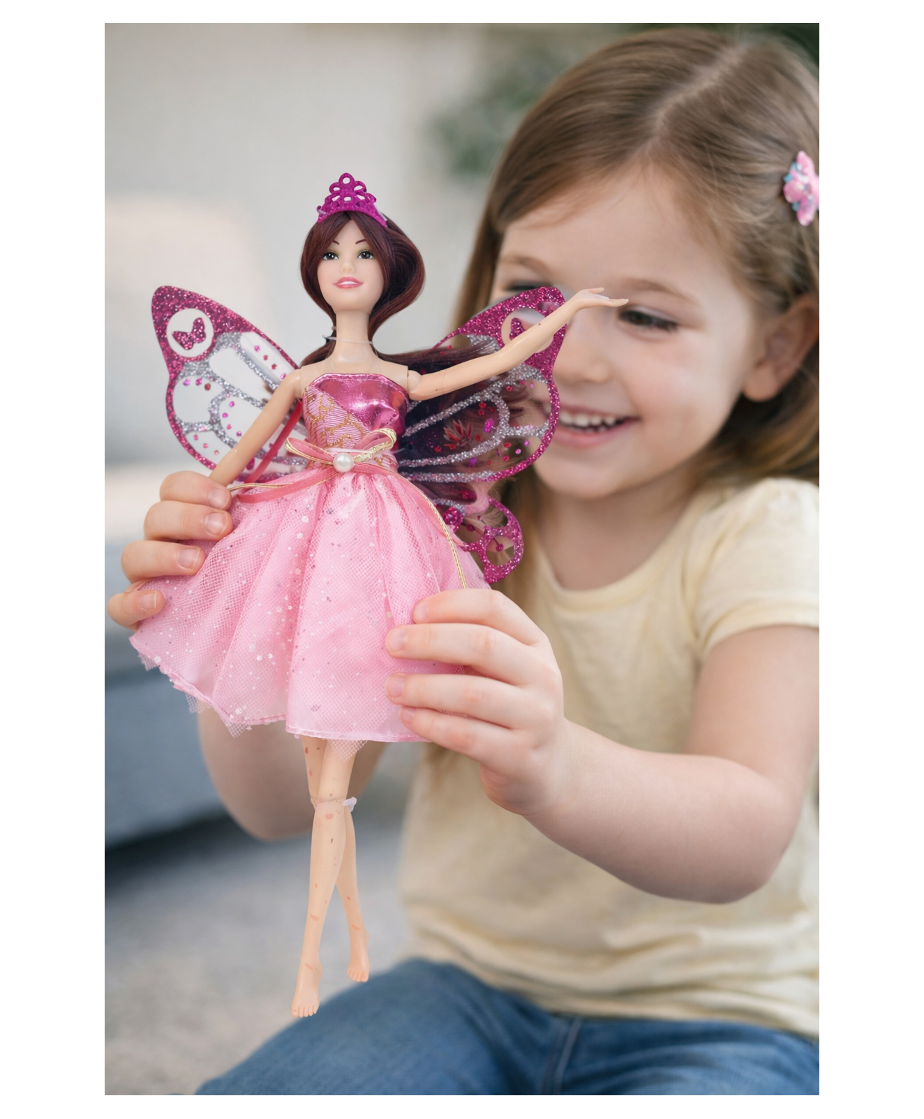 Sanjary Height 20 cm Elegant Fairy Princess Doll with Sparkling Wings, Tiara, Ballet Dress, Floral Accessories, and Gift Box for Kids Playtime Fun color design may vary-picture-15