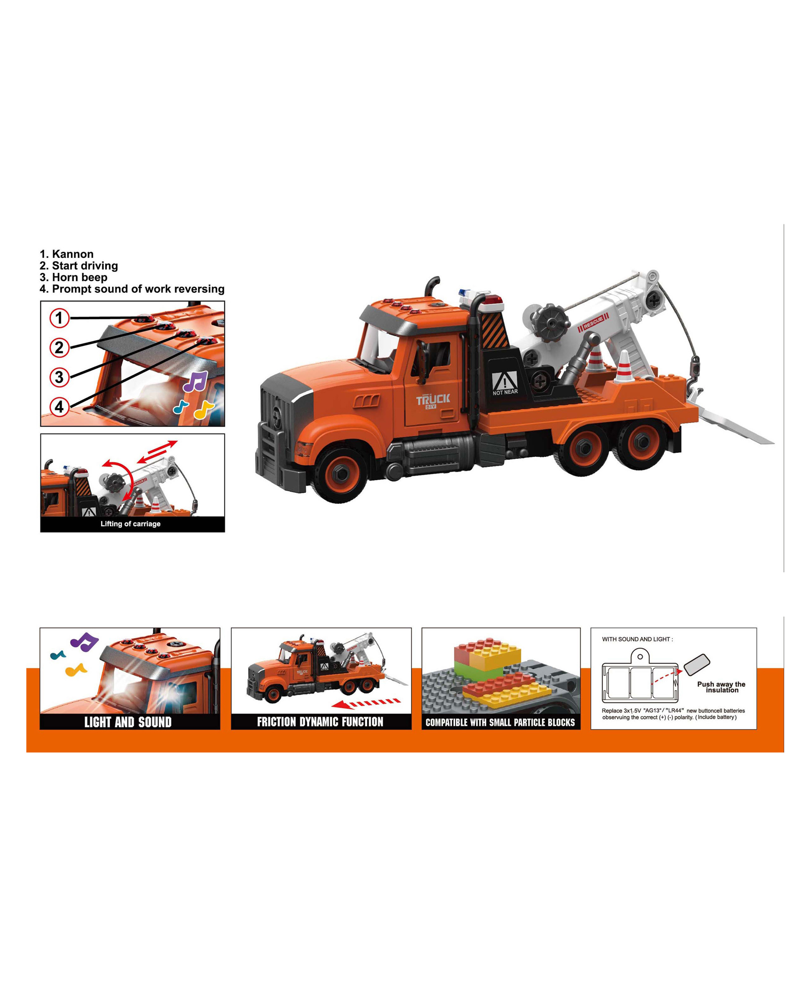 Sanjary Tow Truck Toy with Light, Sound, Crane Arm, Friction Drive, and Construction Accessories for Kids Rescue Playtime color design may vary-picture-11