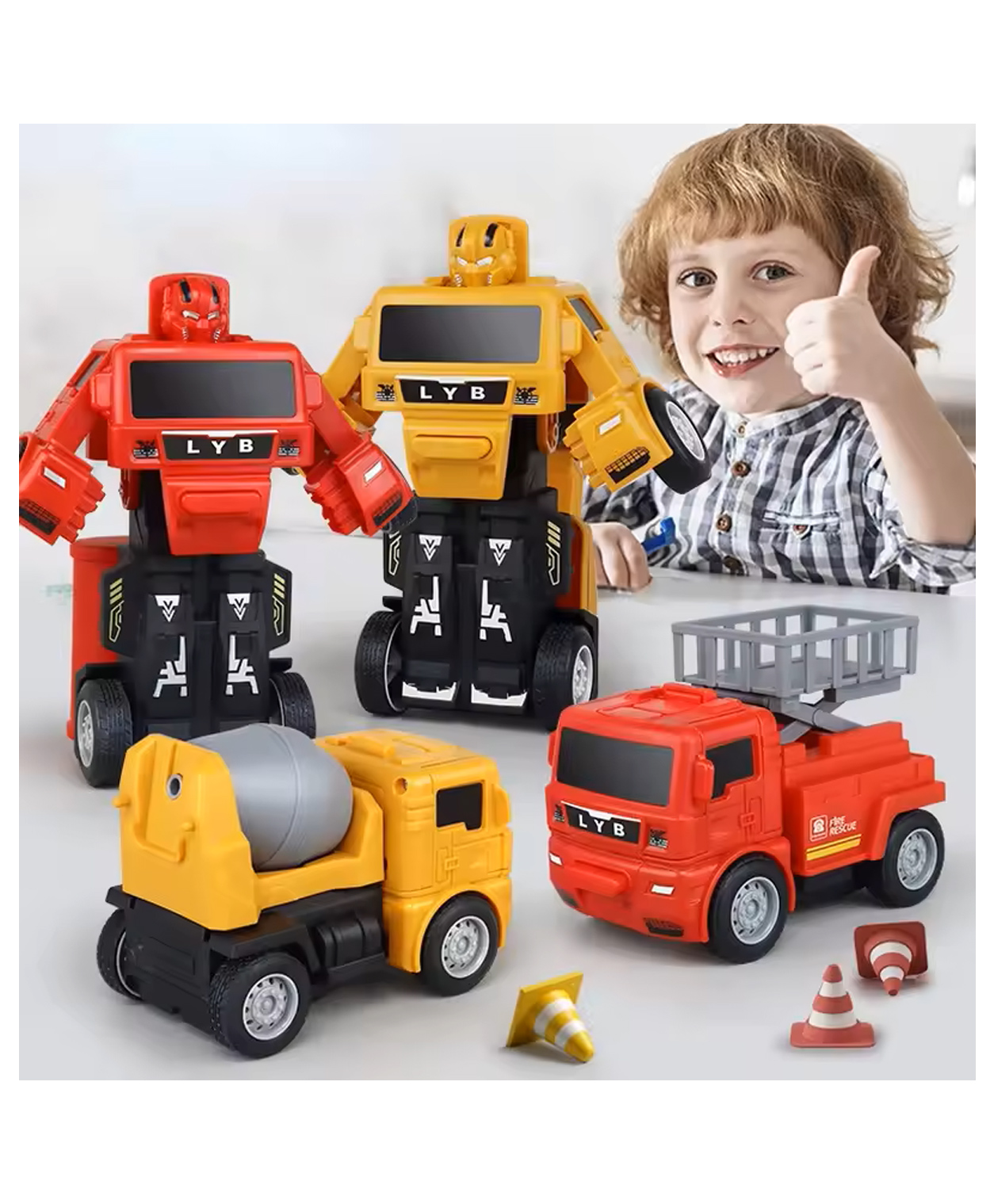 Sanjary Transforming Robot Truck Toy Set with Construction Vehicles, Accessories, and Convertible Action Figures for Kids Imaginative Playtime Fun color design may vary-image-42