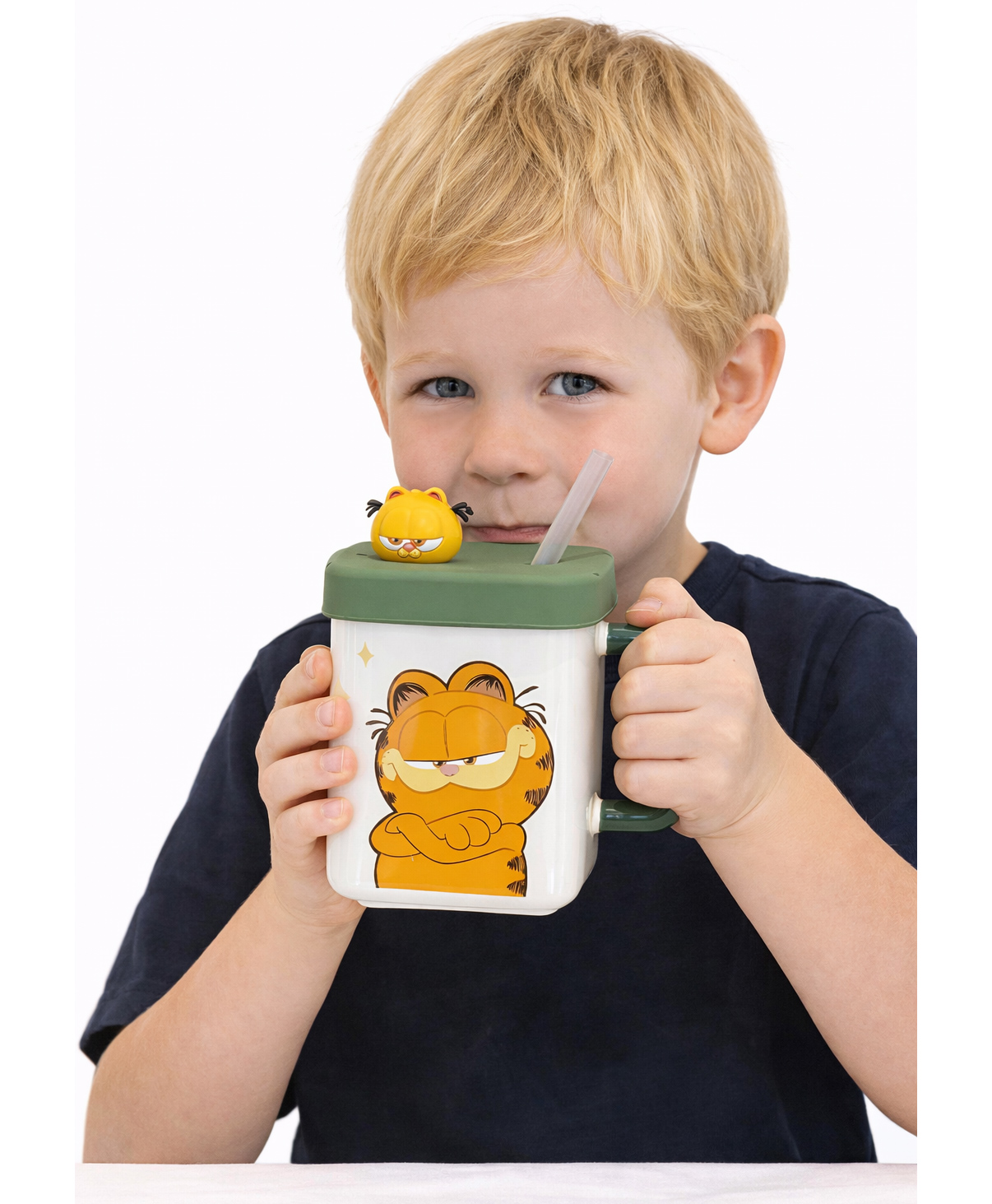 Sanjary Cute Garfield Cartoon Straw Mug with Lid, Square Design, Colorful Handle, and Reusable Cup for Kids and Fans color design may vary-picture-35