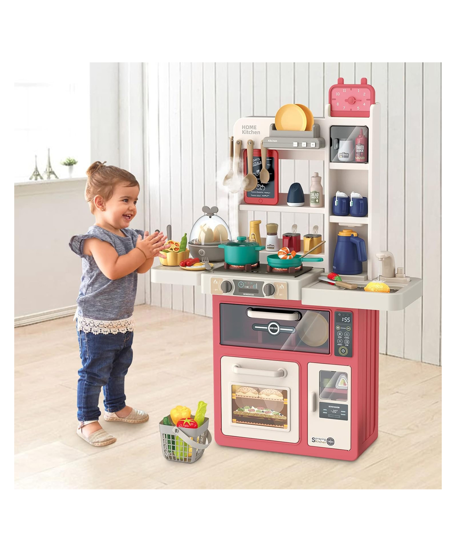 Sanjary Kids Deluxe Pretend Play Kitchen Set with Lights, Sounds, Stove, Oven, Sink, Accessories, Storage Shelves and Utensils color design may vary-picture-25