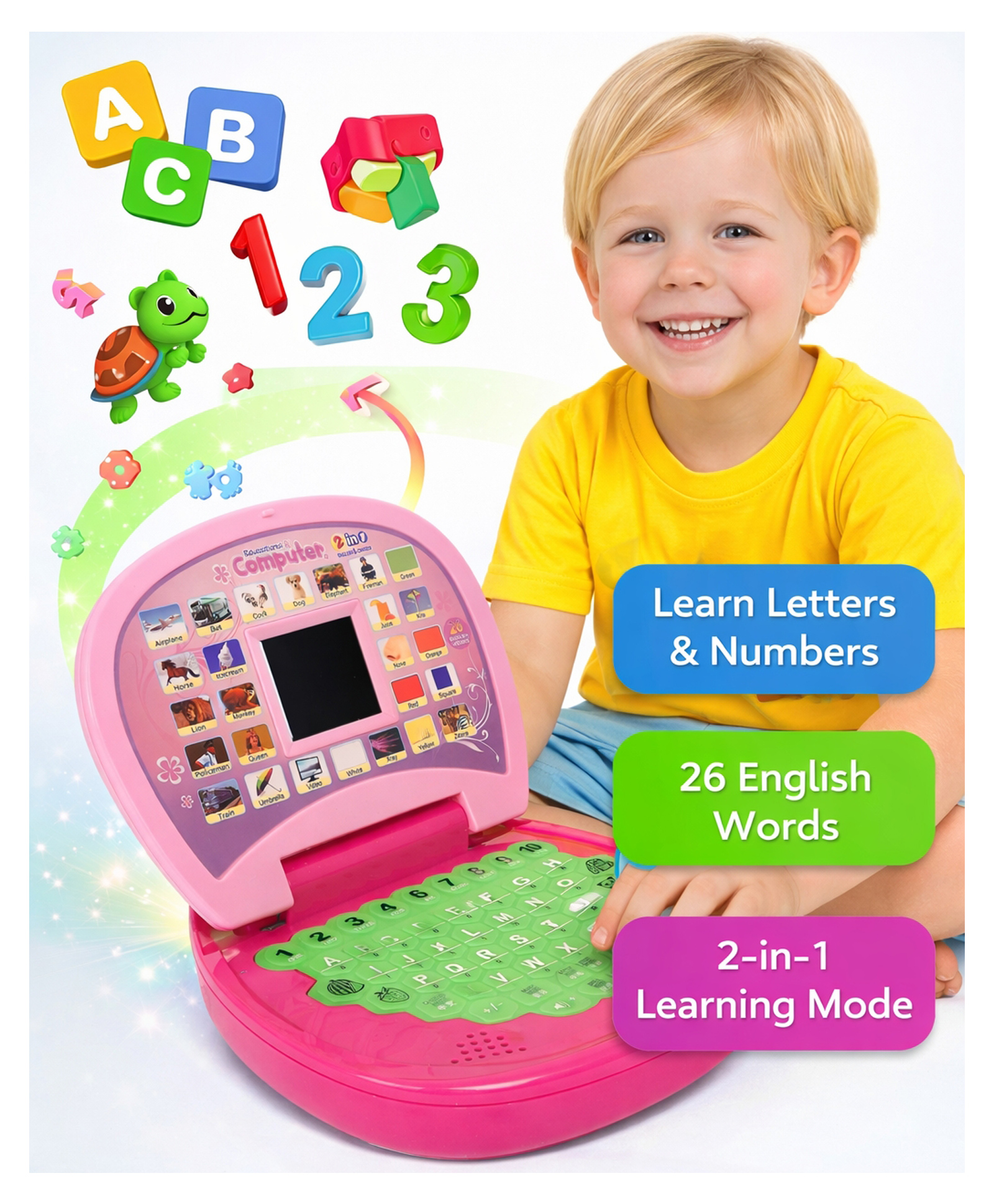 Sanjary Kids Educational Laptop Toy with Alphabet Learning, Numbers, Music, Interactive Keyboard, Bilingual English Chinese Mode, Early Learning Computer color design may vary-image-44