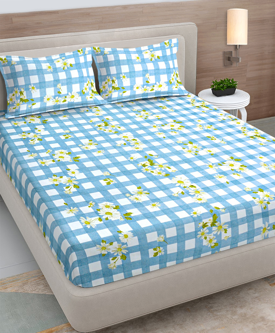 FABINALIV Blue Geometric 300 TC Cotton Blend King Size Double Bedsheet with 2 Pillow Covers-picture-13