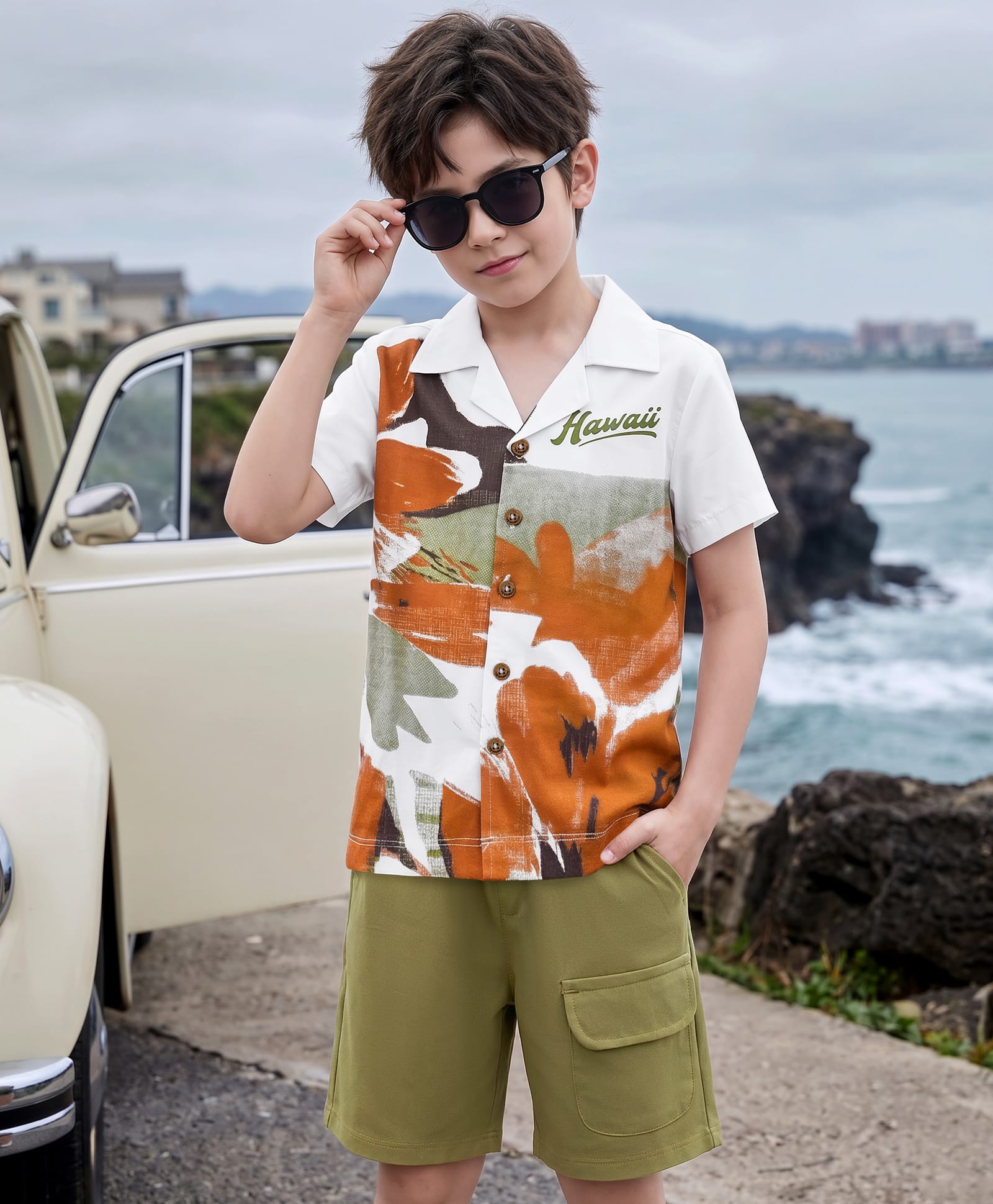 OLLINGTON ST. Half Sleeves Shirt & Shorts With Leaf Print - Multicolor-image-28