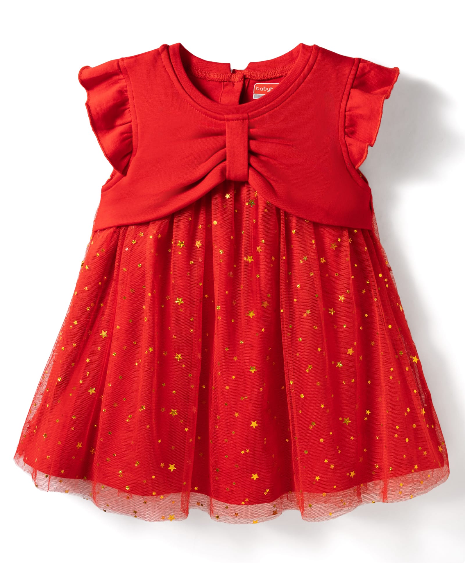 Babyhug Cotton Knit One Piece Dresses Round Neck Ruffle Sleeves Star Embellished Dark Pink 2-3 Years-image-27