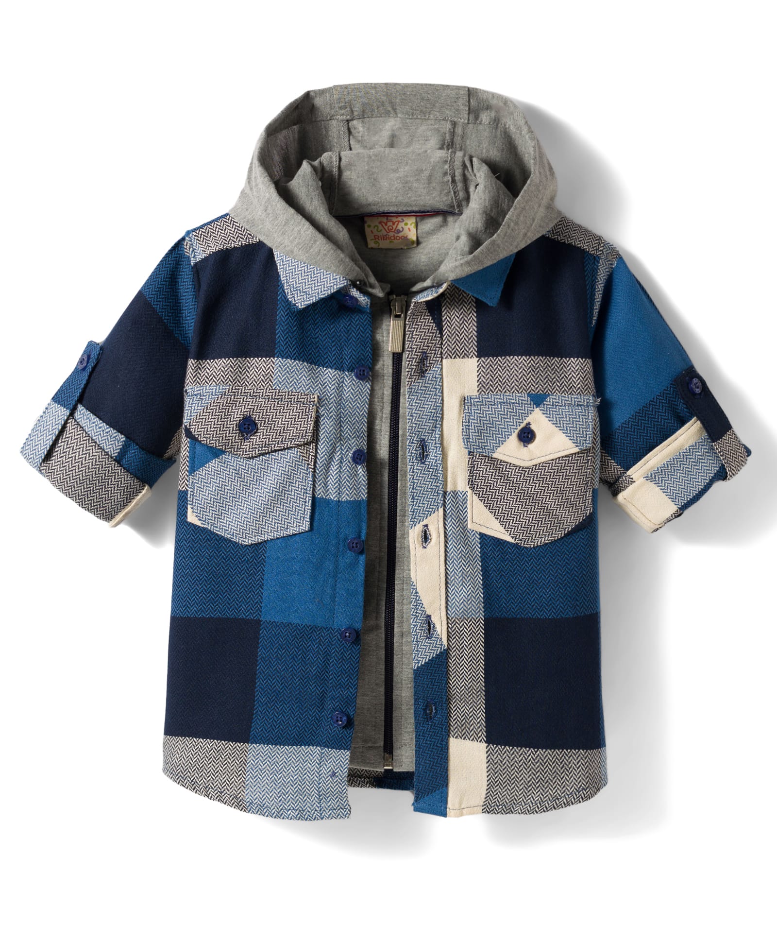 Rikidoos Cotton Woven Full Sleeves Checkered Hooded Shirt with Attached T-Shirt - Blue-picture-15