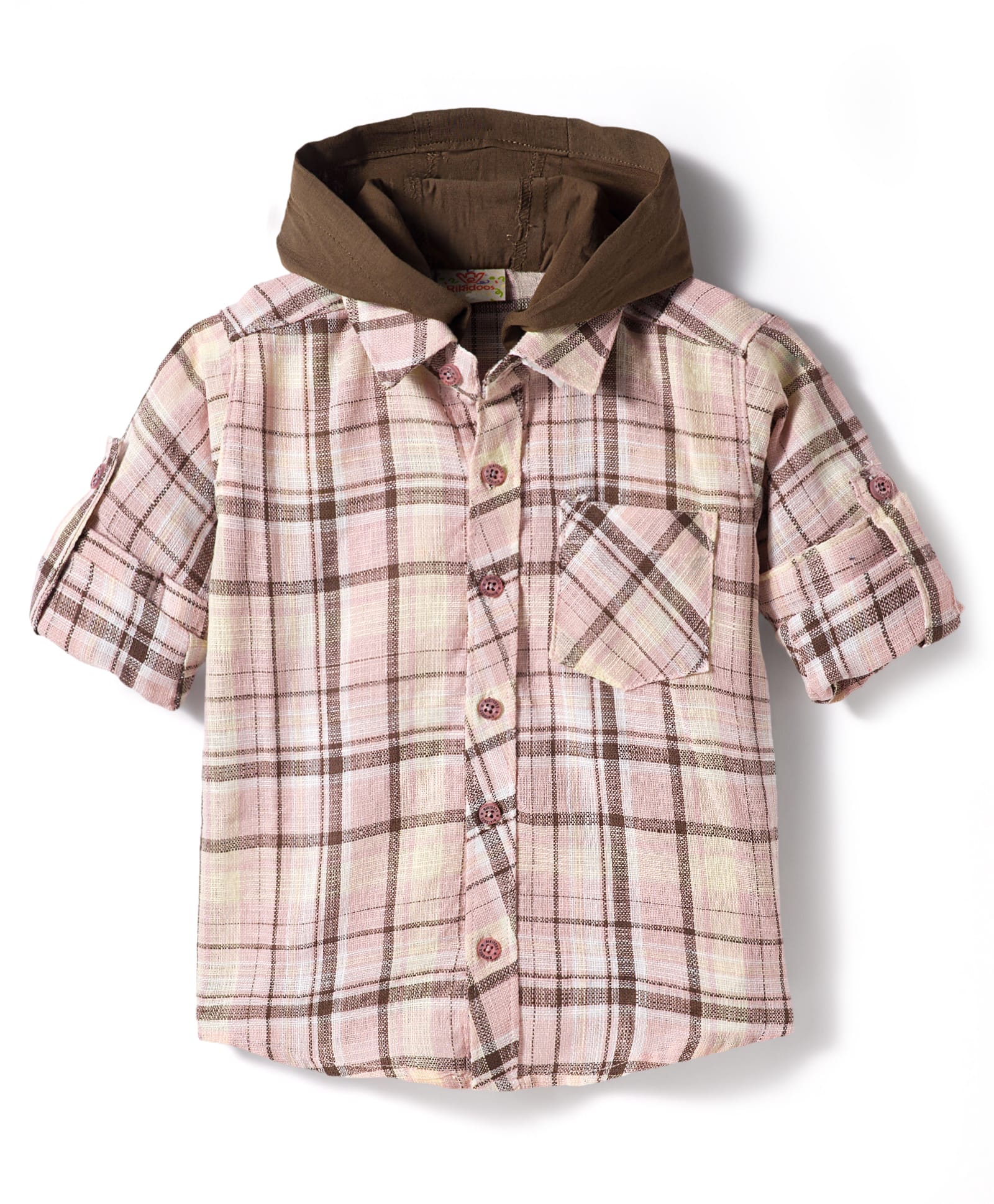 Rikidoos Cotton Woven Full Sleeves Checkered Hooded Shirt with Attached T-Shirt - Light Purple-image-28