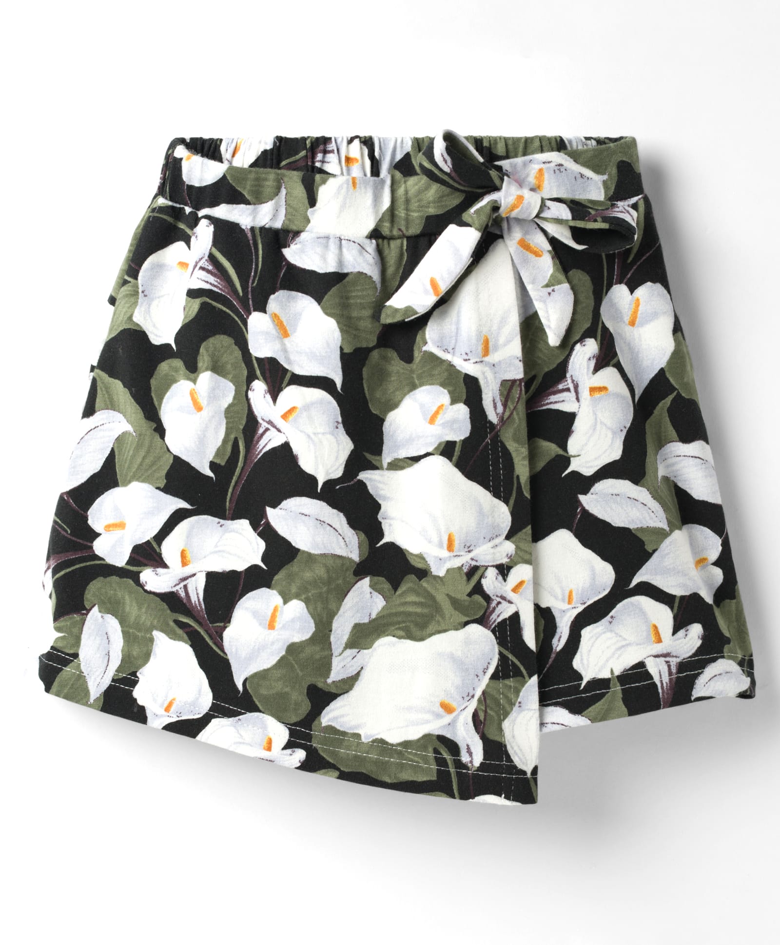 Tiara Cotton Spandex Knit Floral Printed Skorts - Black-picture-19