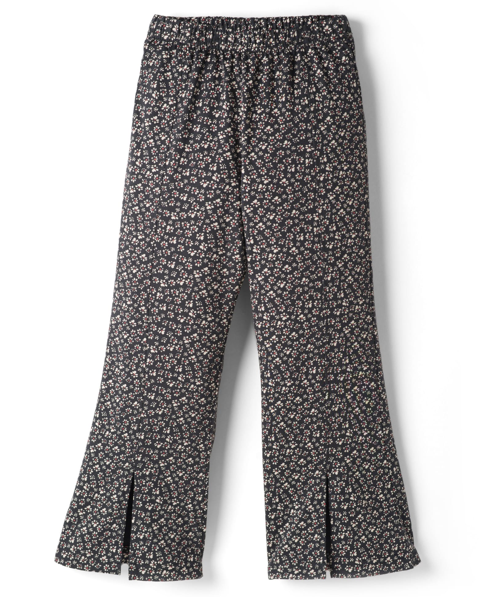 Tiara Cotton Spandex Knit Floral Printed Bell Bottom Pants - Black-picture-44