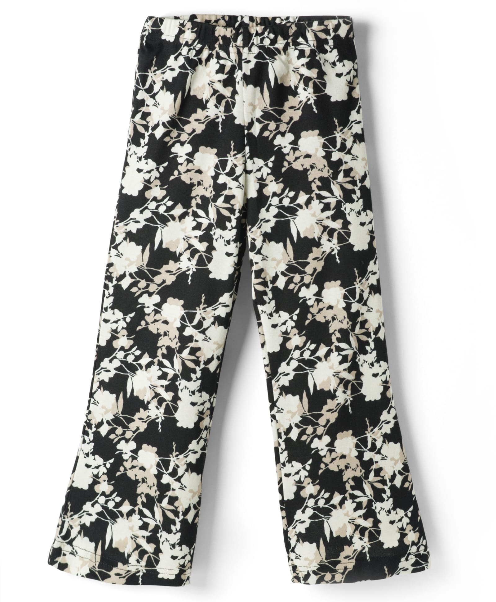 Tiara Cotton Spandex Knit Floral Printed Bell Bottom Pants - Black-picture-26