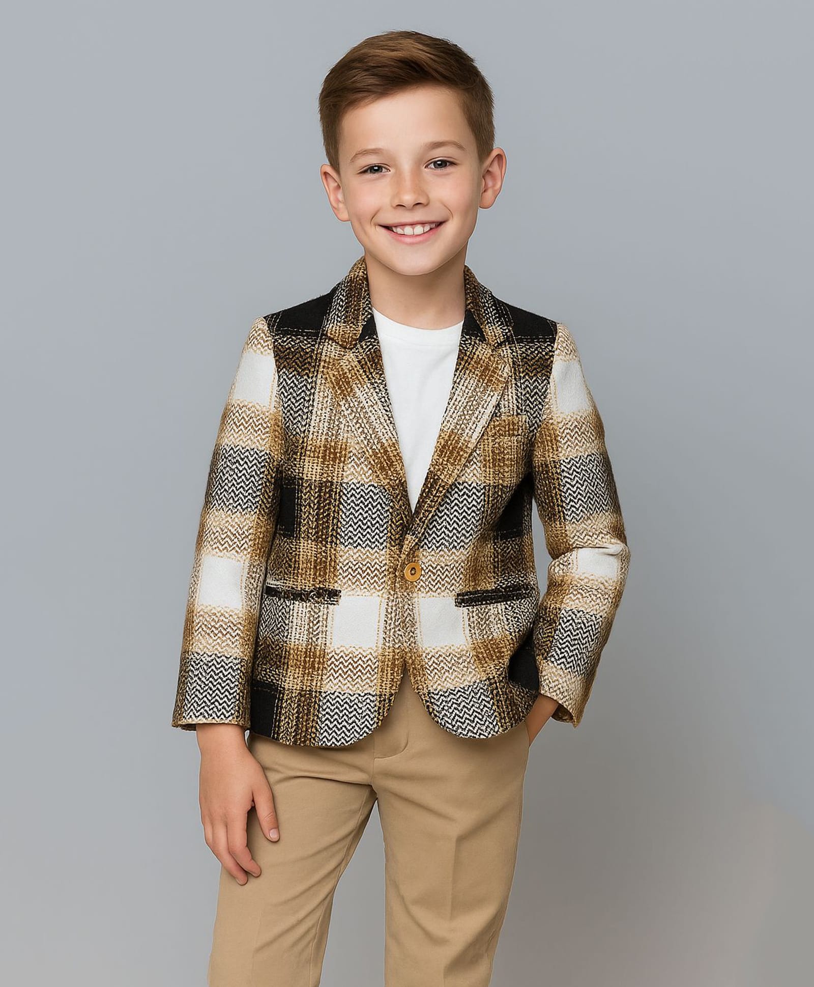 Rare Juniors Cotton Woven Full Sleeves Checked Blazer - Brown