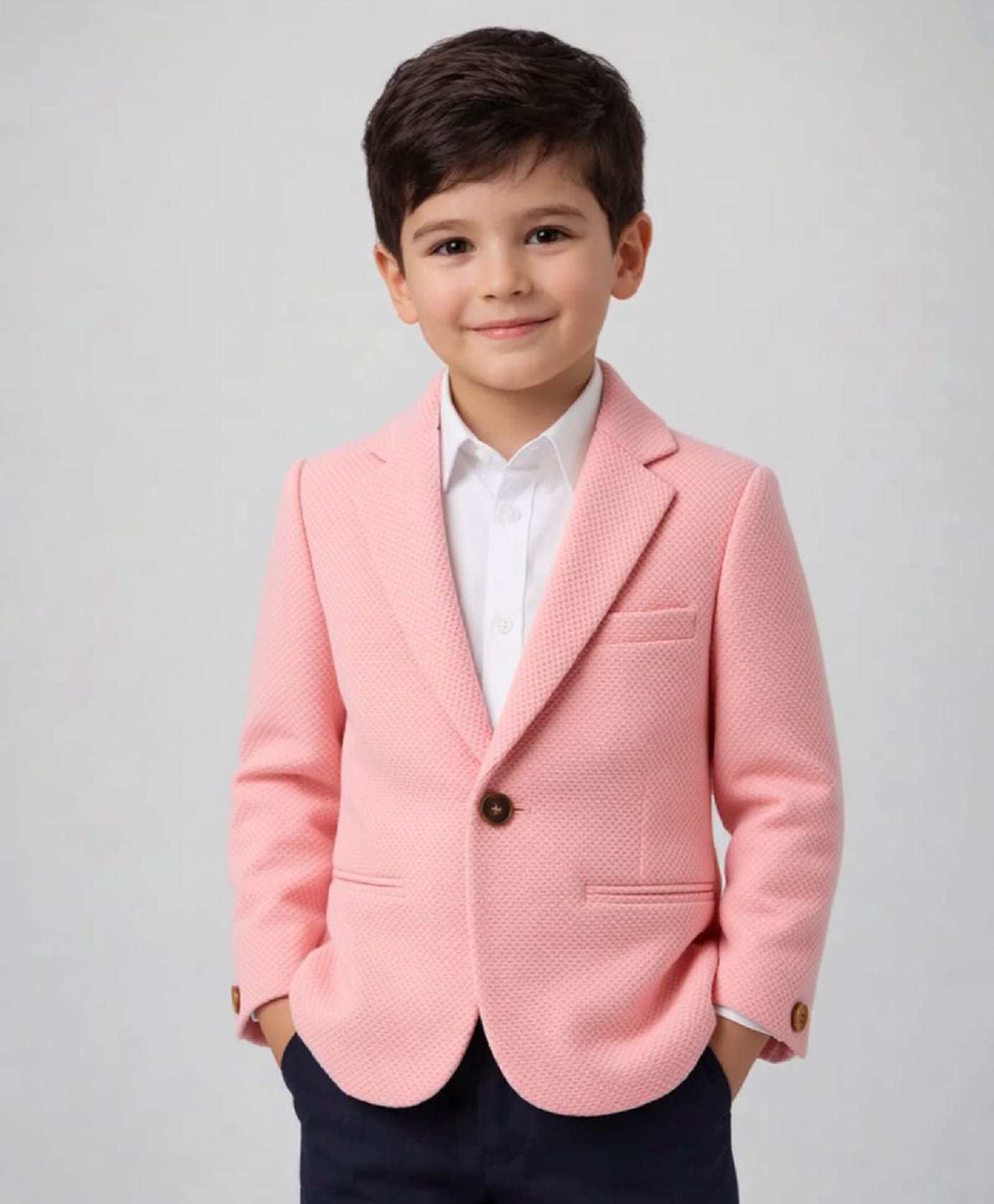 Rare Juniors Embosis Hosiery Woven Full Sleeves Solid Blazer - Light Pink