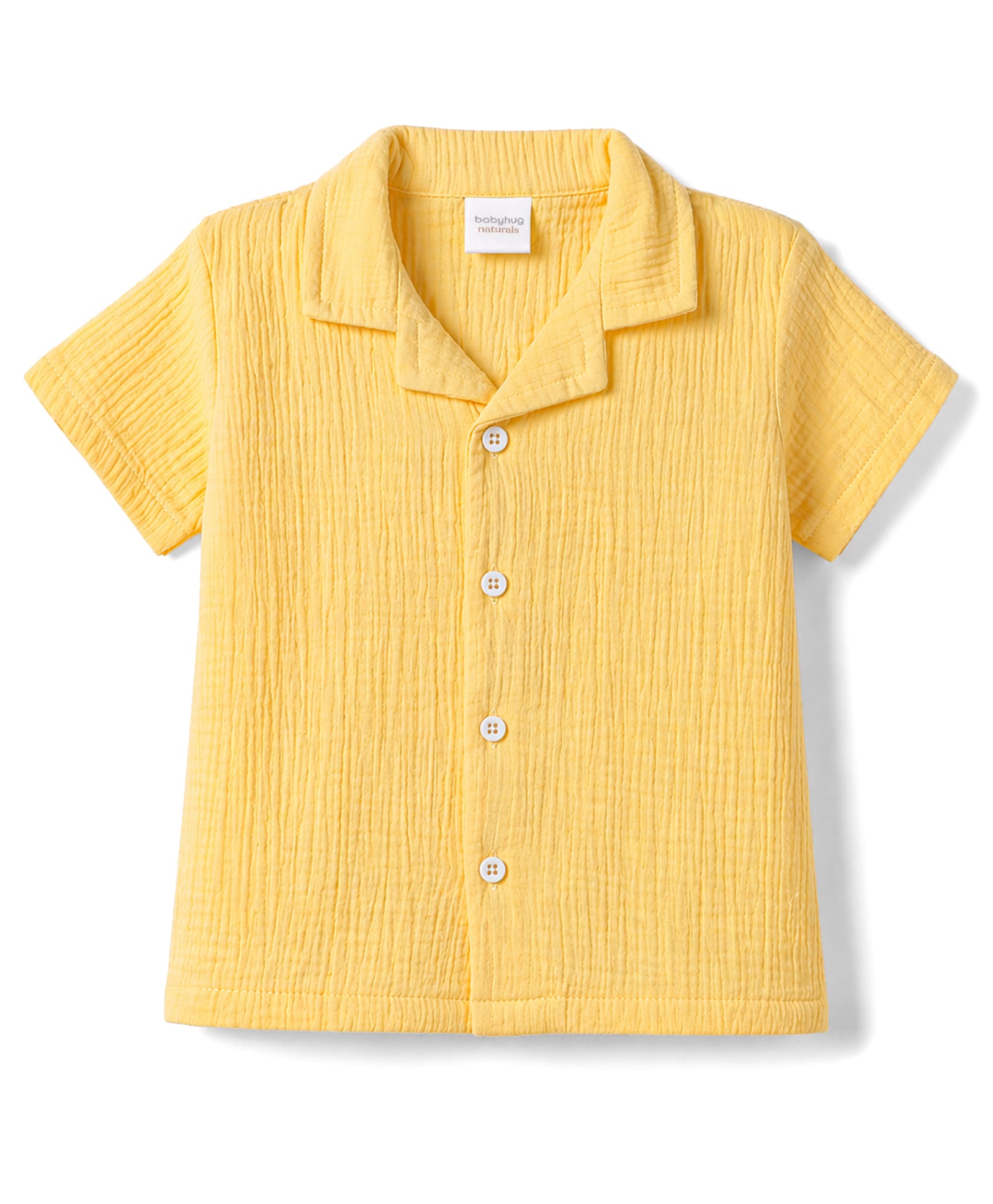 Babyhug Cotton Woven Shirt Half Sleeve Resort Collar Solid Yellow 9-12 Months-image-47