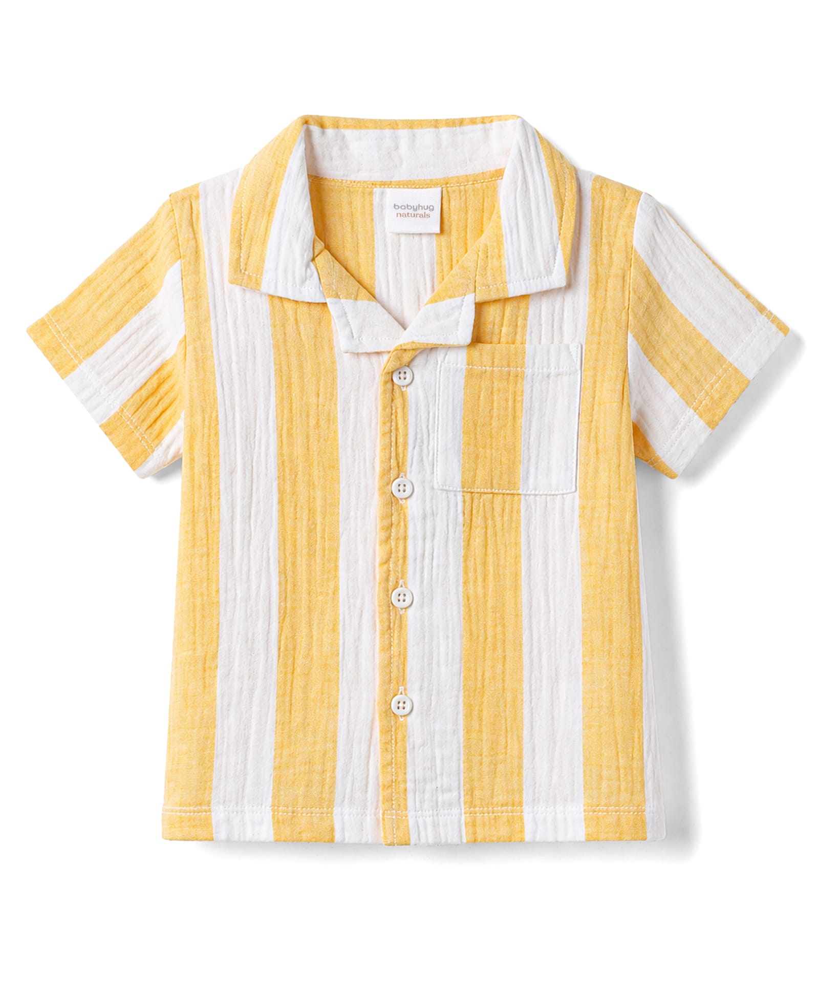 Babyhug Cotton Woven Shirt Half Sleeve Resort Collar Striped Yellow 3-4 Years-image-32