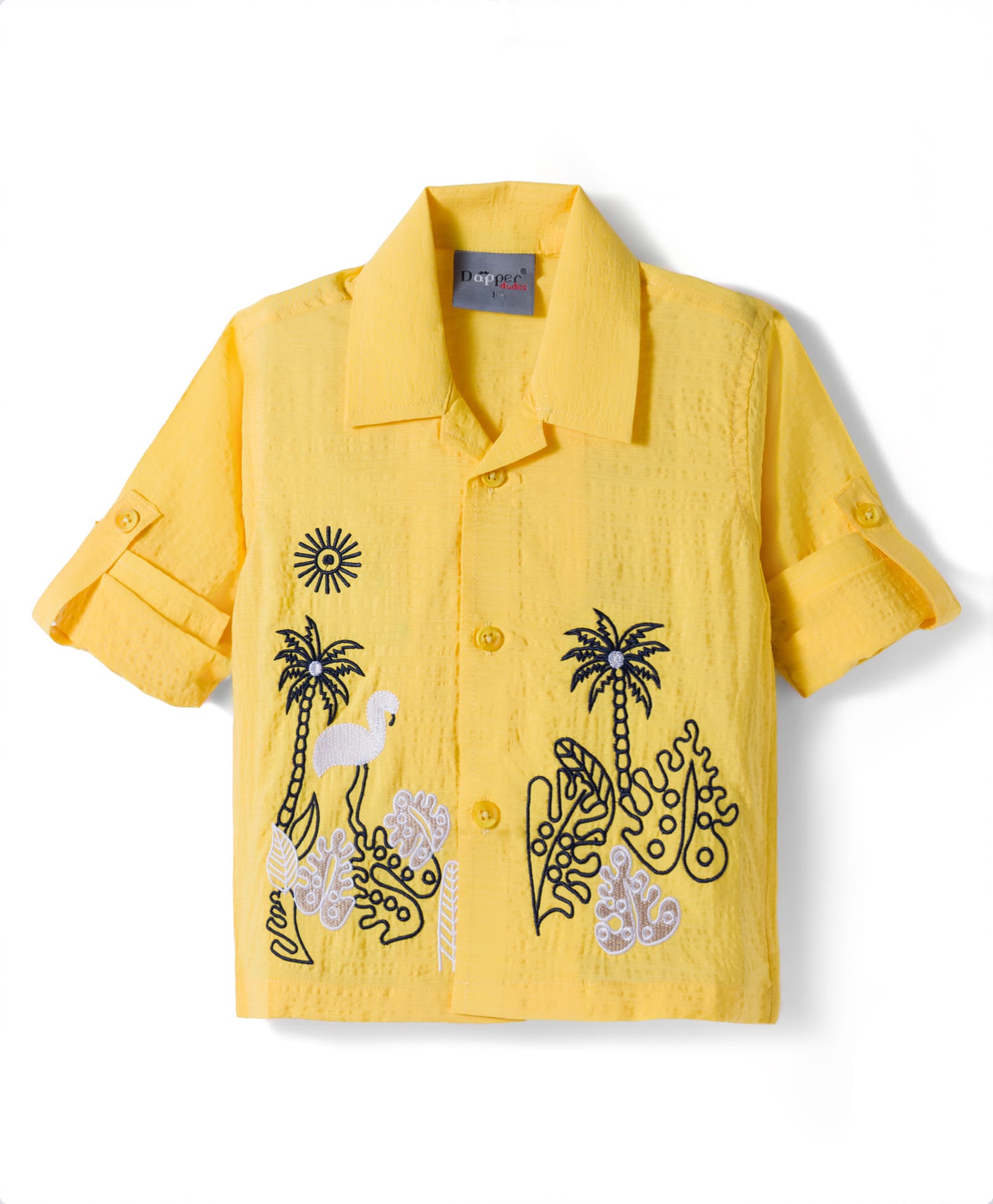 Dapper Dudes Woven Full Sleeves Shirt With Tropical Theme Embroidery - Yellow-picture-19