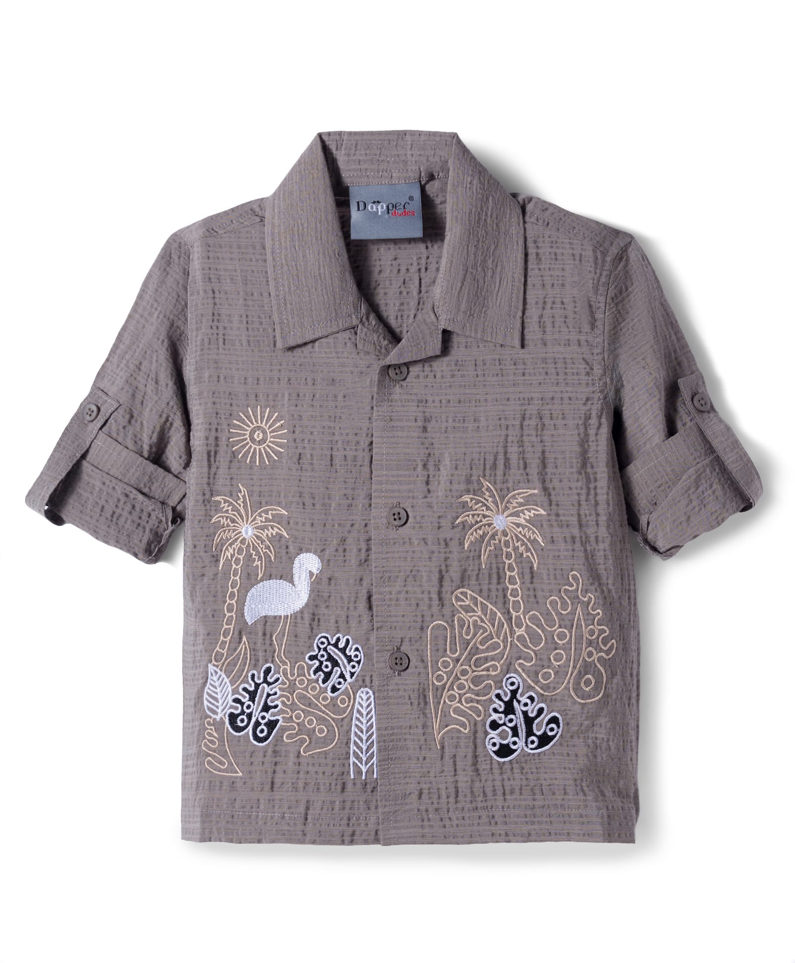 Dapper Dudes Woven Full Sleeves Shirt With Tropical Theme Embroidery - Grey-image-37