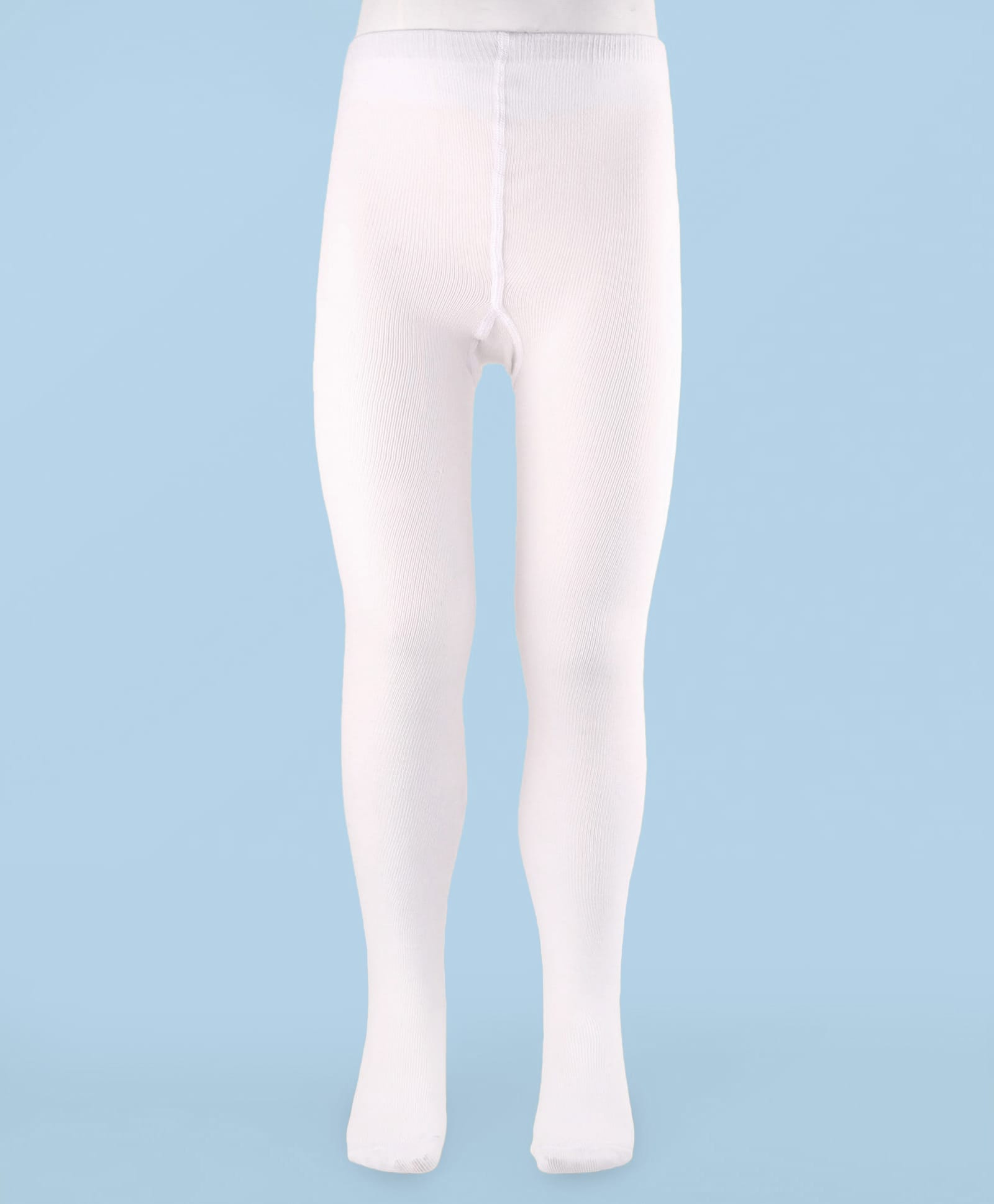 Mustang Cotton Knit Full Length Solid Color Footie Tights - White-image-31