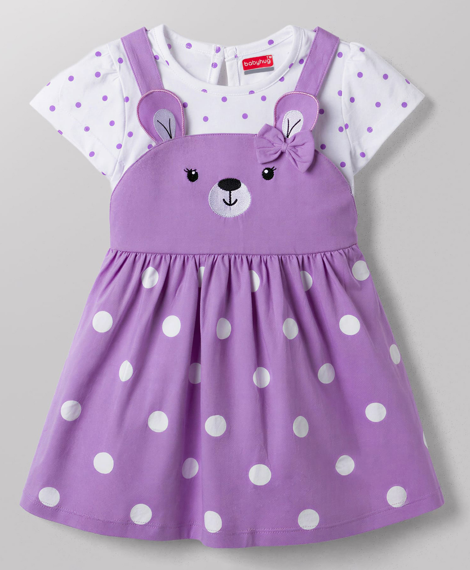 Babyhug Cotton Knit Frocks with Inner Tee Polka Dot Lavender 4-5 Years-image-1