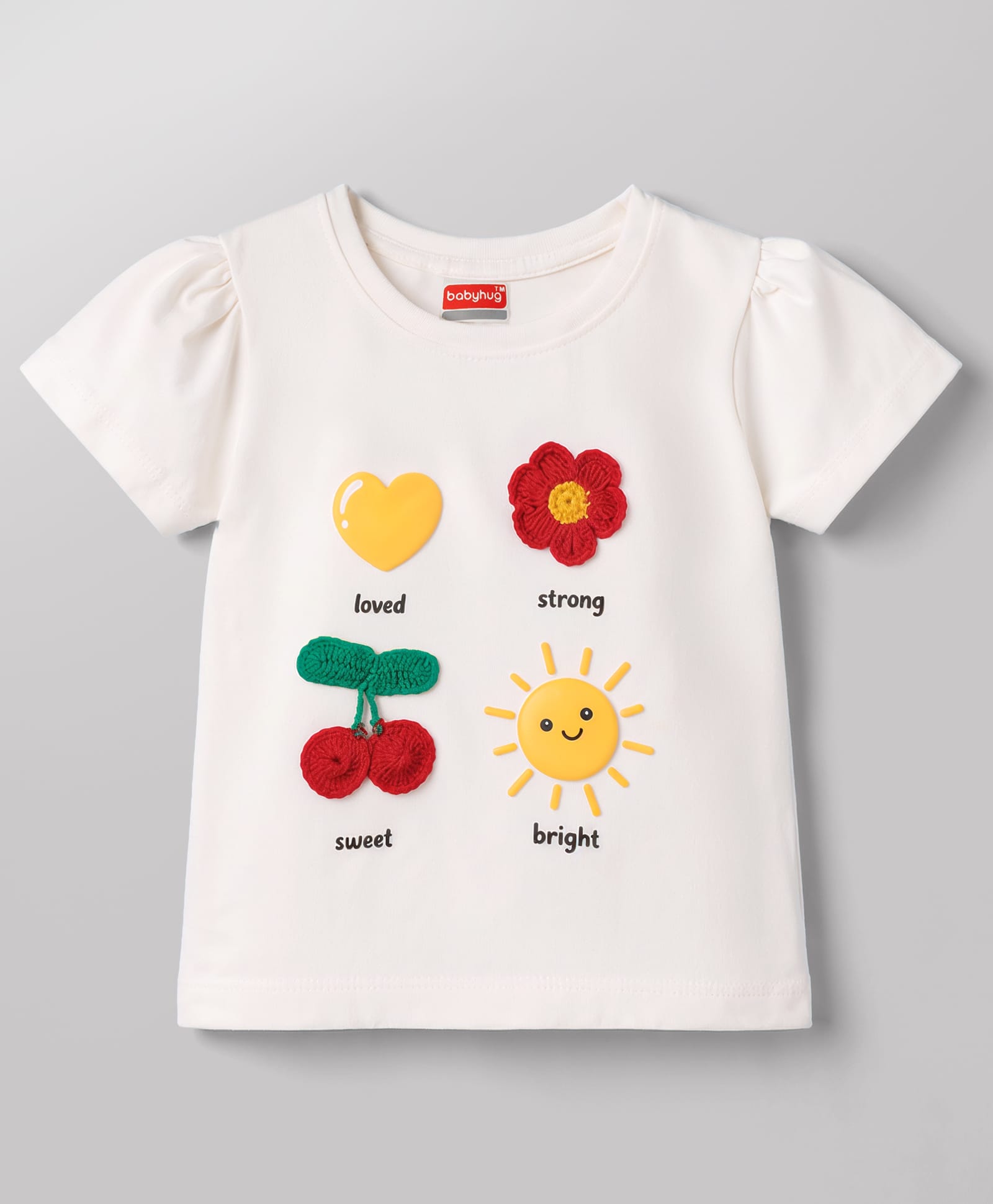 Babyhug Cotton Knit Cotton Knit Half Sleeves T-Shirt with Tropical Theme Print & Crochet - White-picture-13