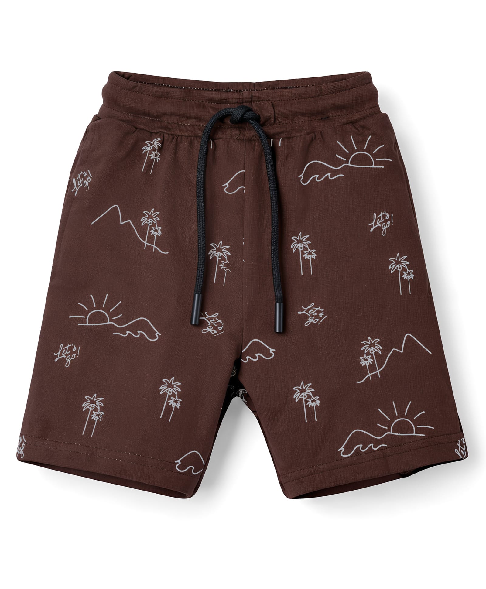 Evimo Single Jersey Knit Knee Length Beach Theme Printed Shorts - Brown-picture-16