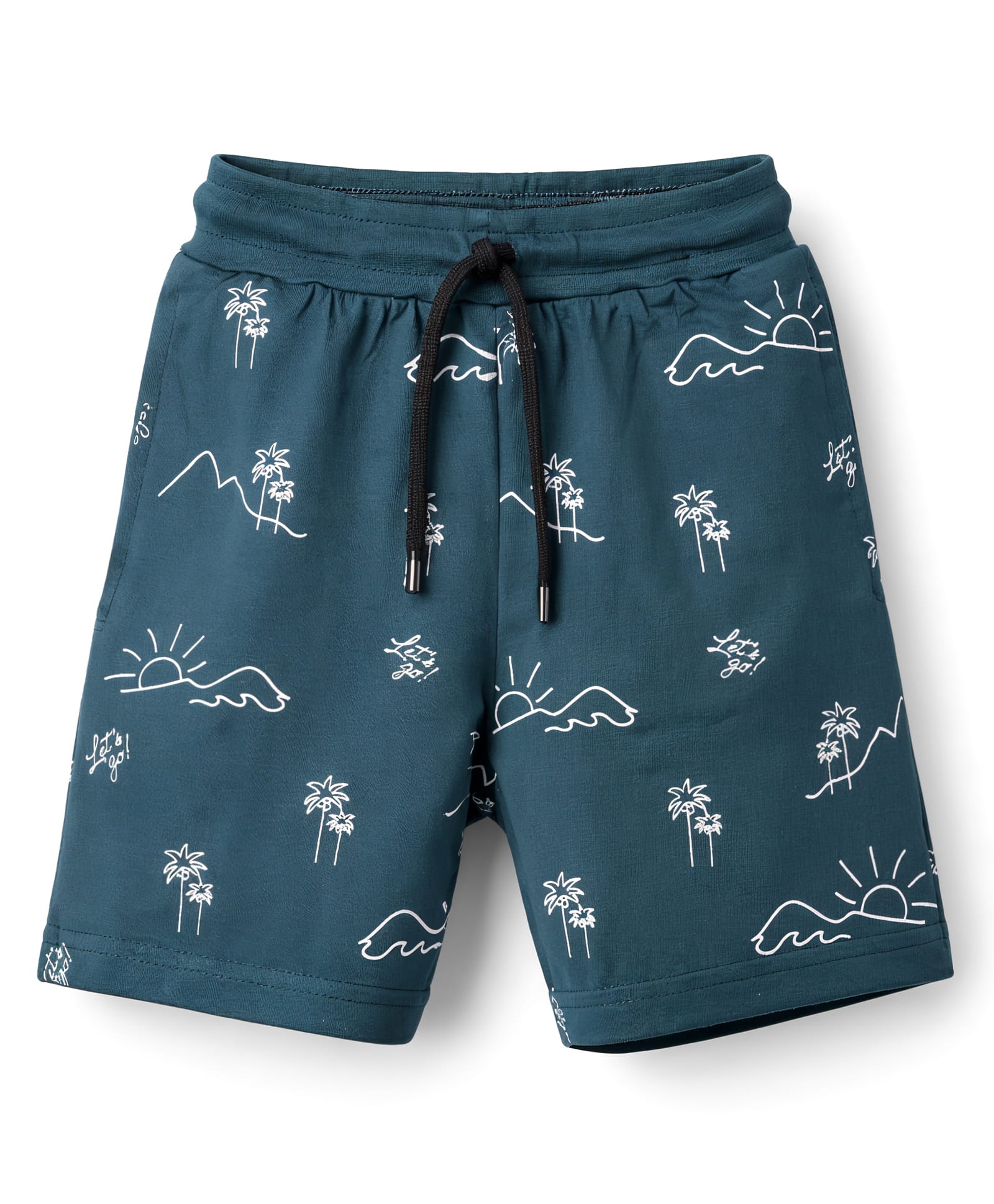 Evimo Single Jersey Knit Knee Length Beach Theme Printed Shorts - Dark Green-picture-11
