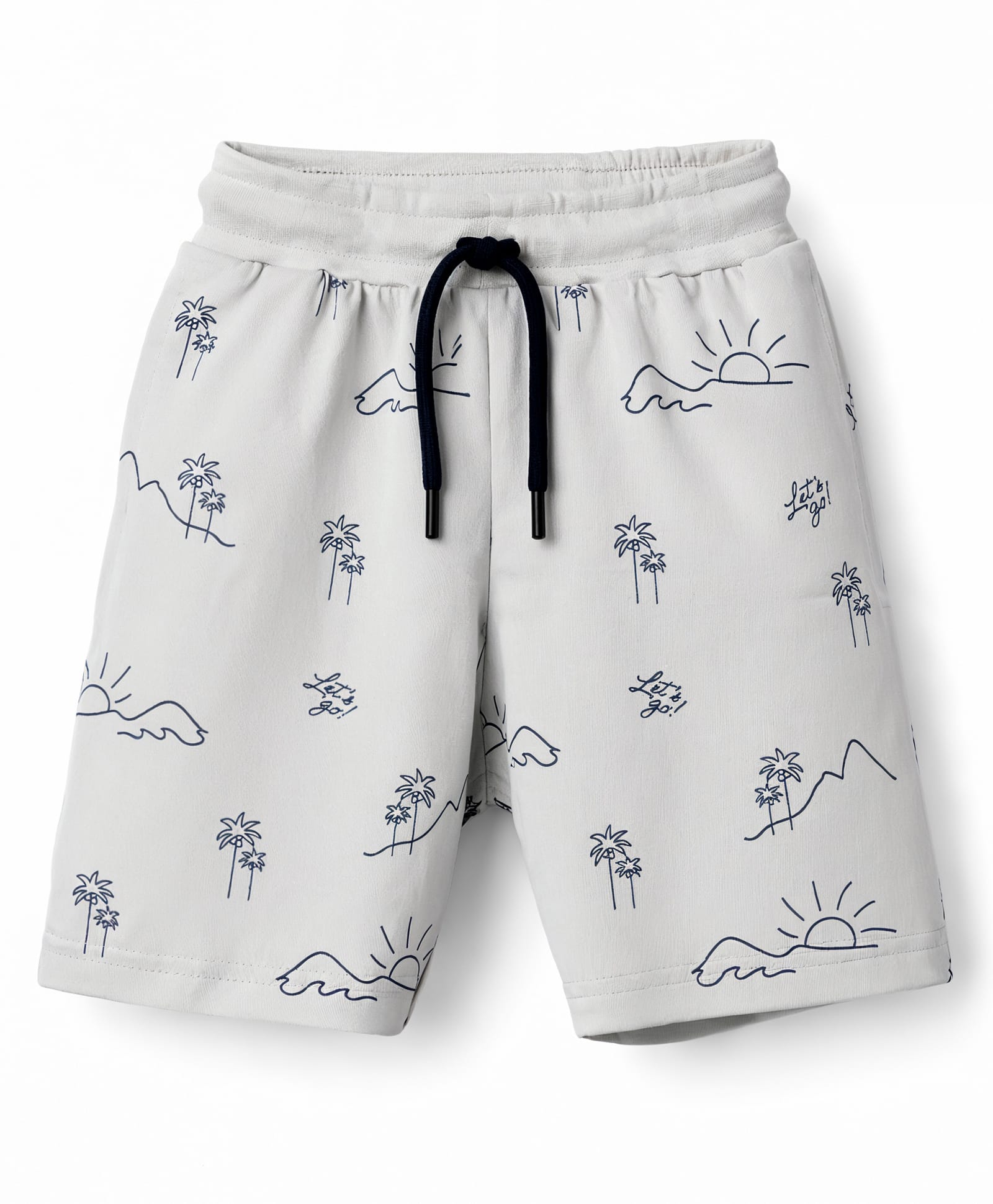 Evimo Single Jersey Knit Knee Length Beach Theme Printed Shorts - Light Grey-picture-12