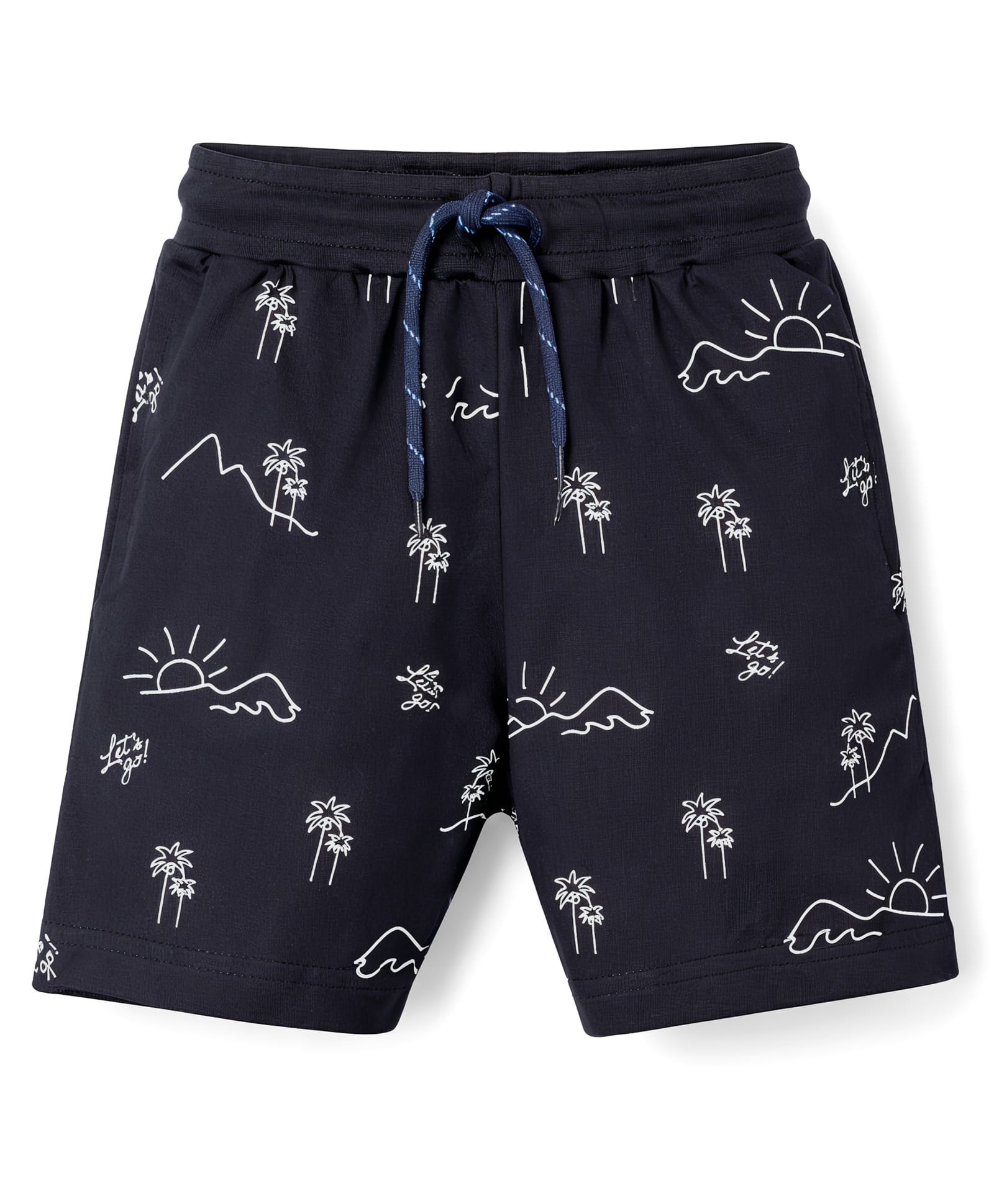 Evimo Single Jersey Knit Knee Length Beach Theme Printed Shorts - Navy Blue-picture-28