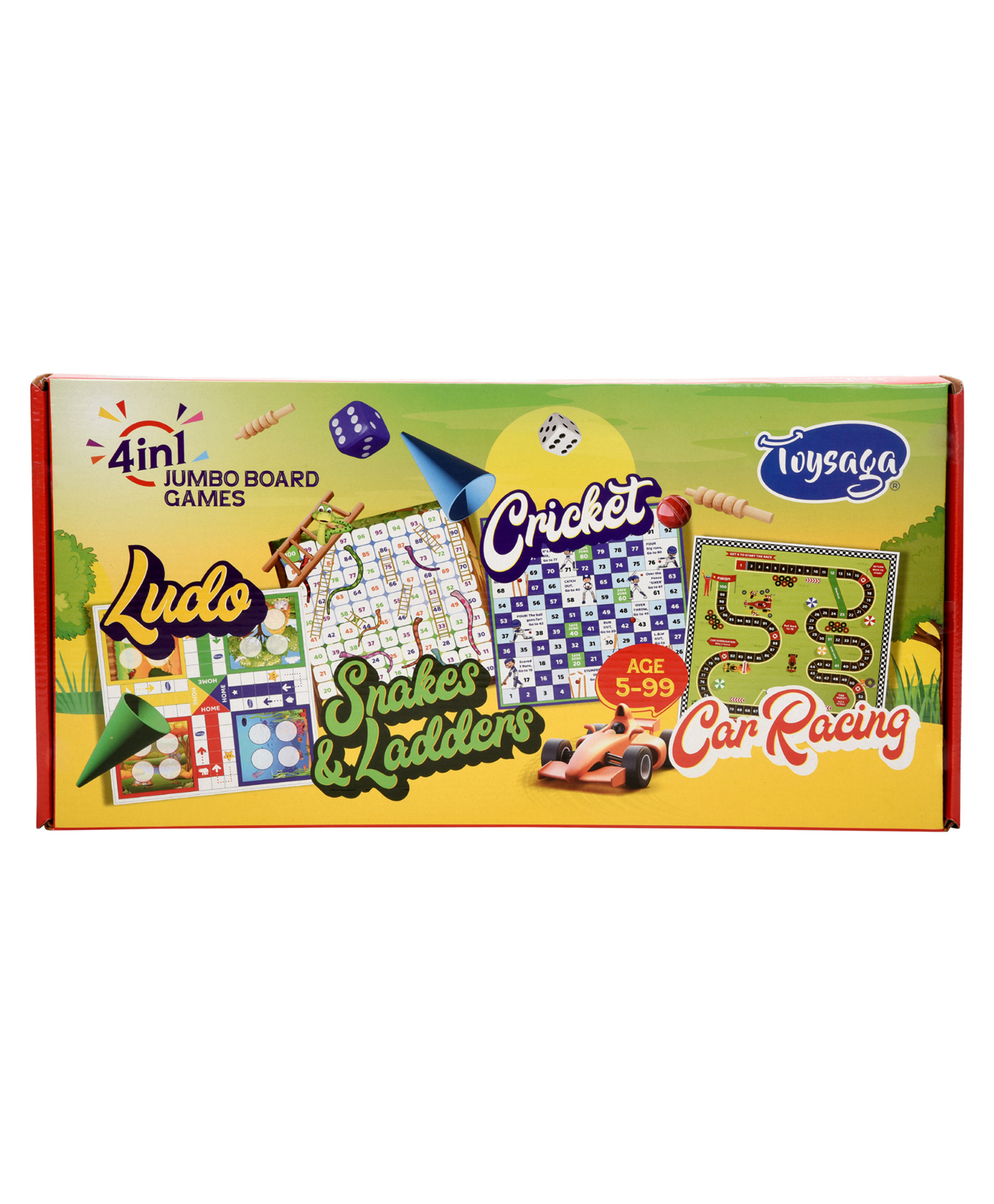 Family Fun 4-in-1 Jumbo Board Game Combo | Ludo, Snakes & Ladders, Cricket & Car Racing | Indoor-Outdoor Travel Game | Best Gift for Kids, Friends & Adults-image-45