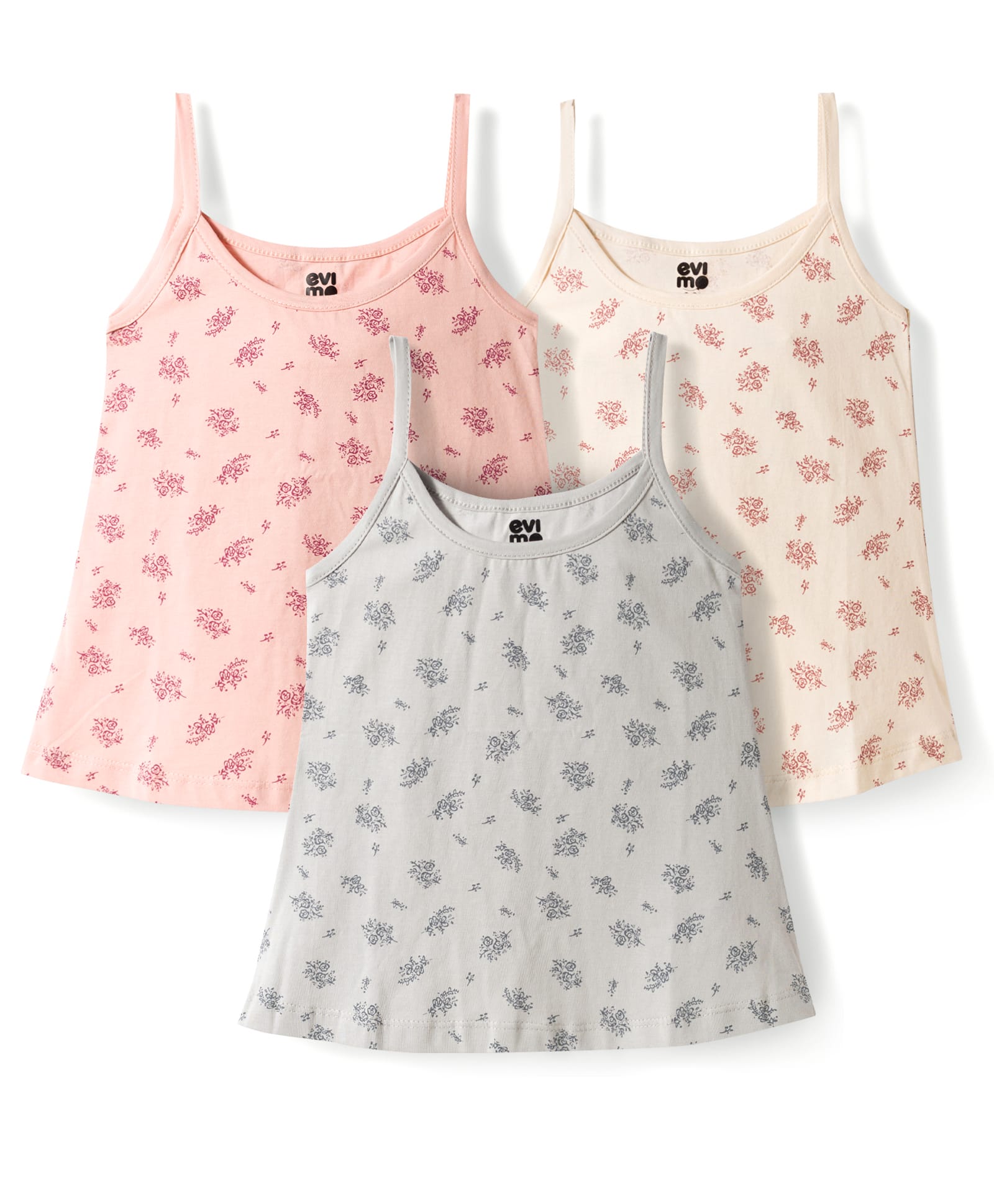 Evimo Single Jersey Knit Sleeveless Slips With Floral Print Pack of 3 - Peach Yellow & Grey-picture-12