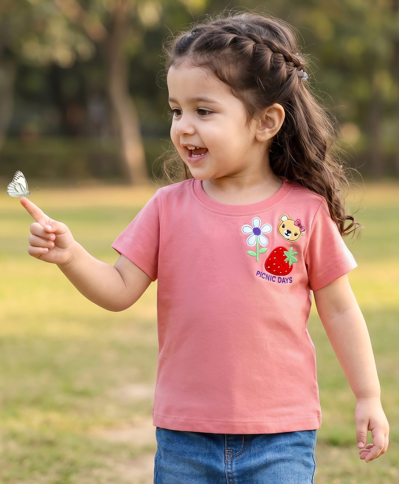 Babyhug Cotton Knit T-Shirt Half Sleeves Applique - Pink-picture-13