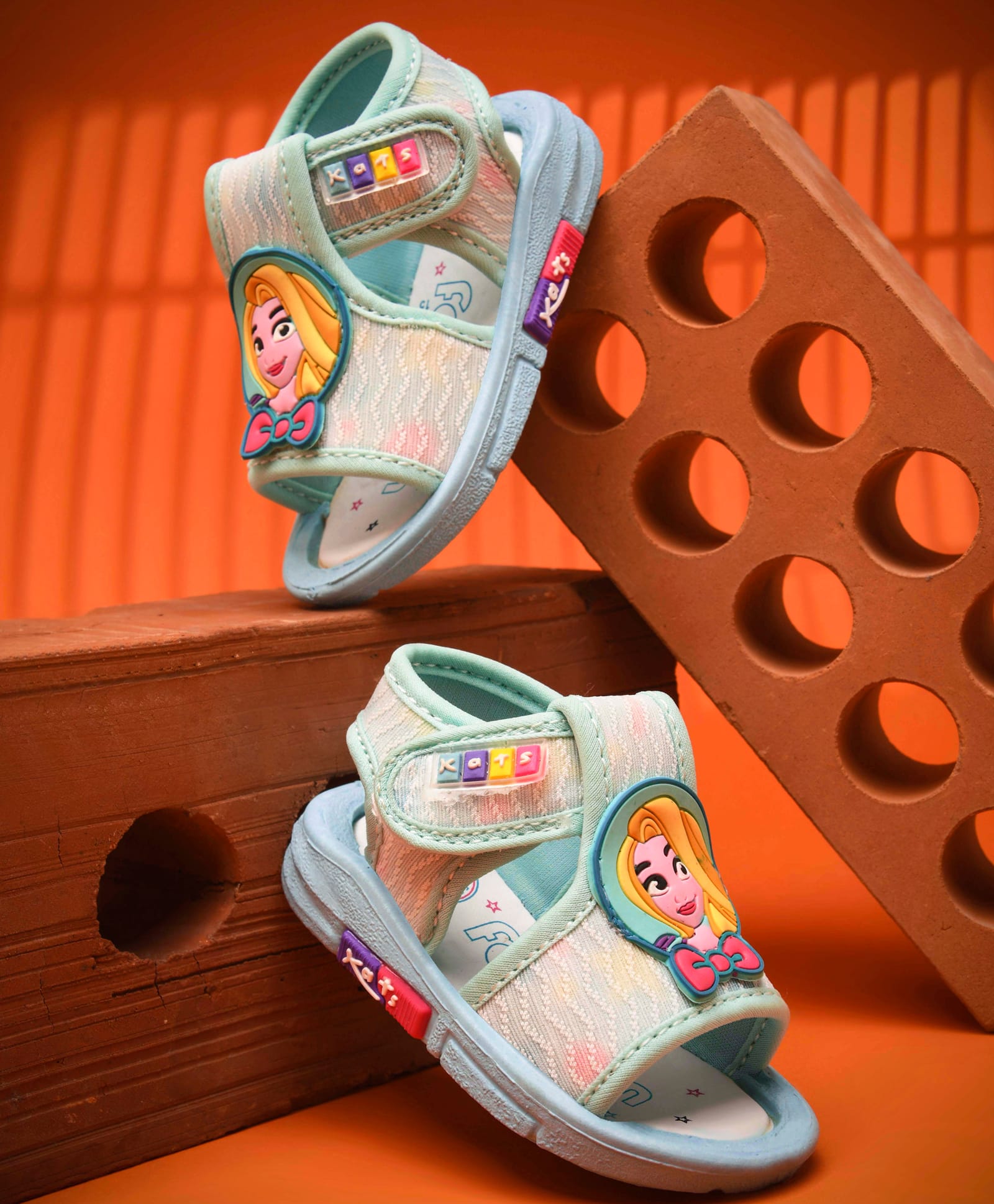 KATS Sequin & Girl Applique Detailed Velcro Closure Musical Sandals - Aqua-picture-30
