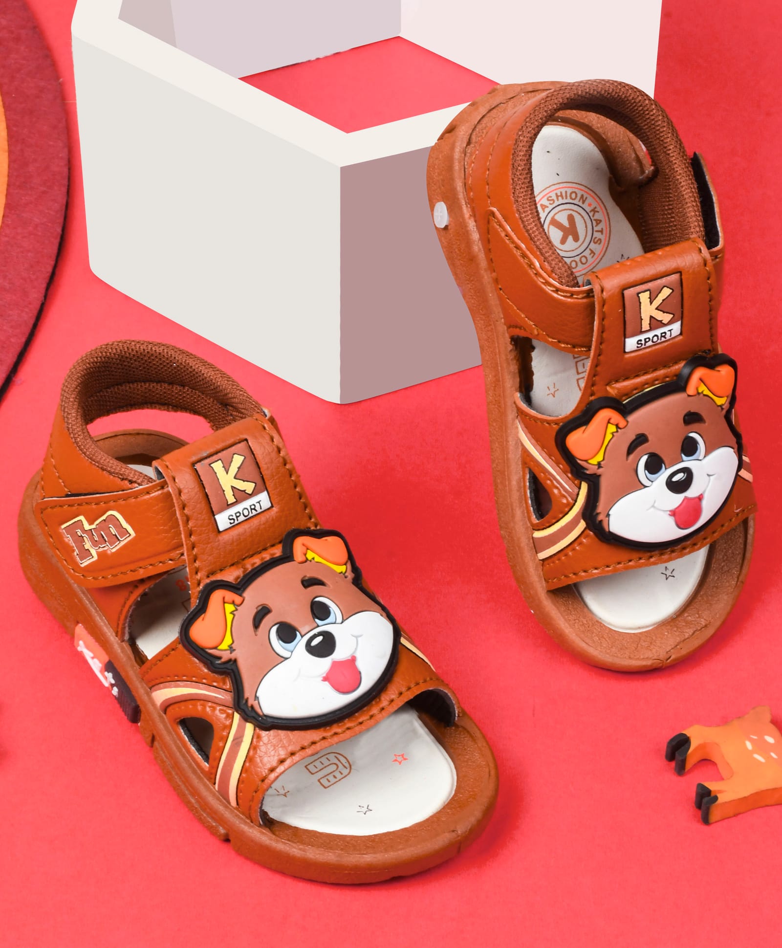KATS Animal Applique Detailed Velcro Closure Musical Sandals - Tan-picture-28