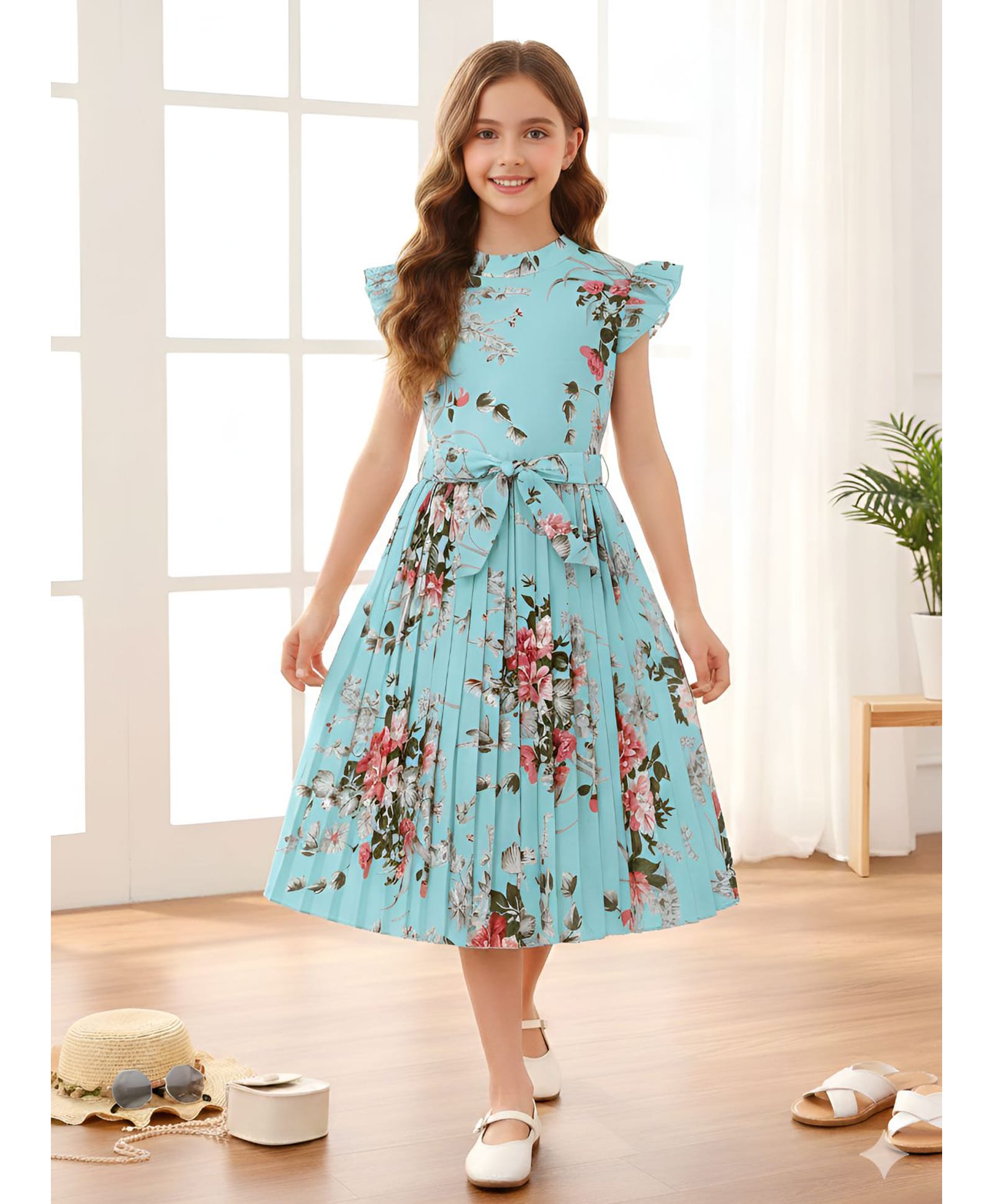 Bolly Lounge Cotton Blend Woven Sleeveless Floral Printed Dress - Turquoise-image-44