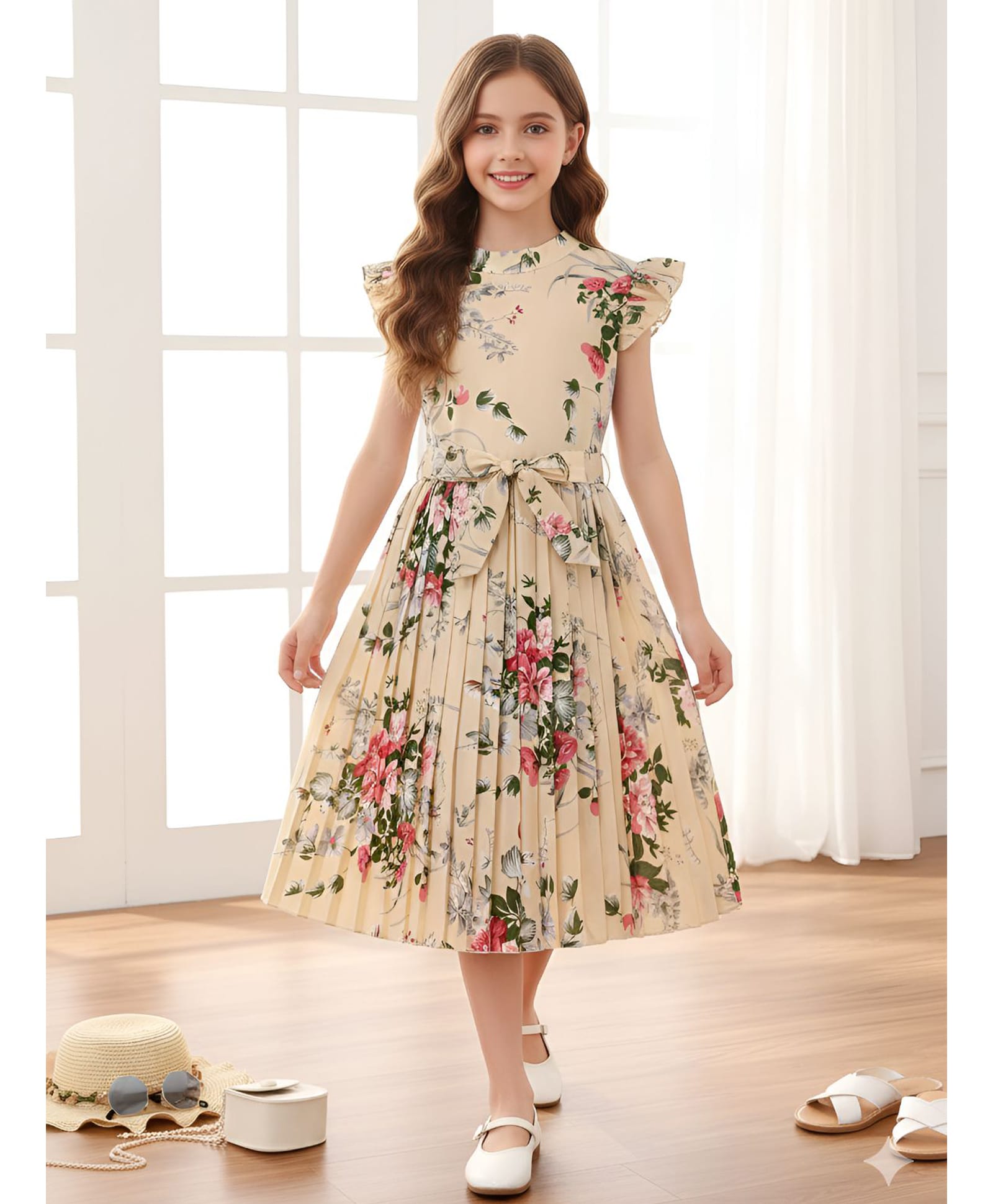 Bolly Lounge Cotton Blend Woven Sleeveless Floral Printed Dress - Cream-image-35