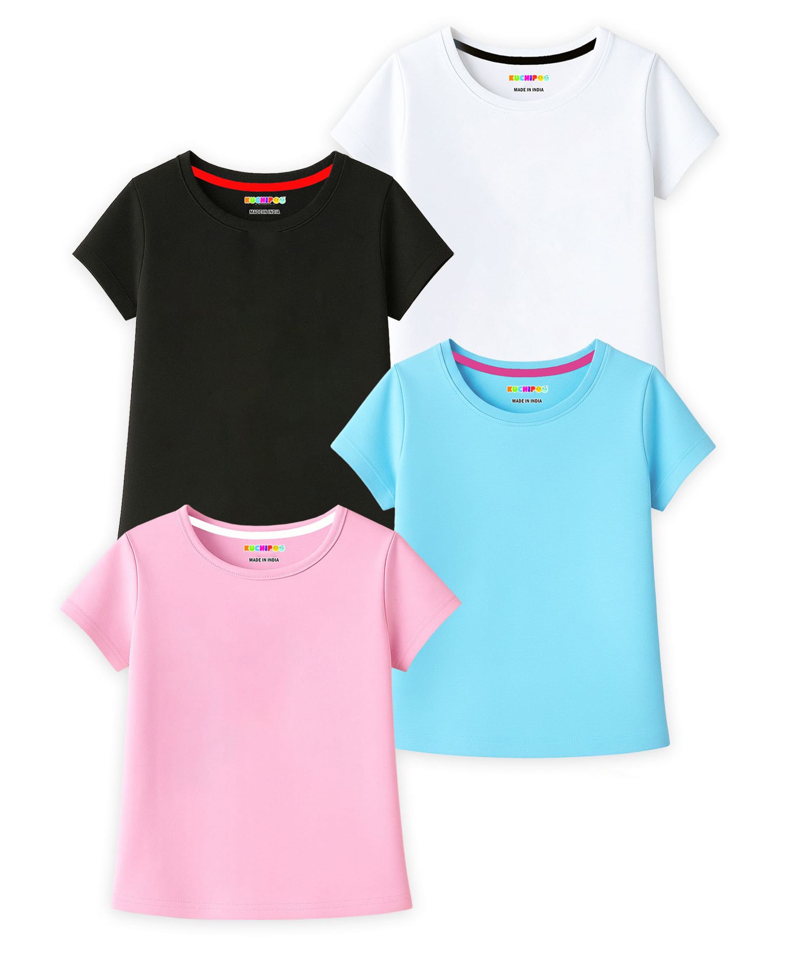 KUCHIPOO Cotton Knit Pack Of 4 Half Sleeves Solid Tees -Multi Colour-picture-33