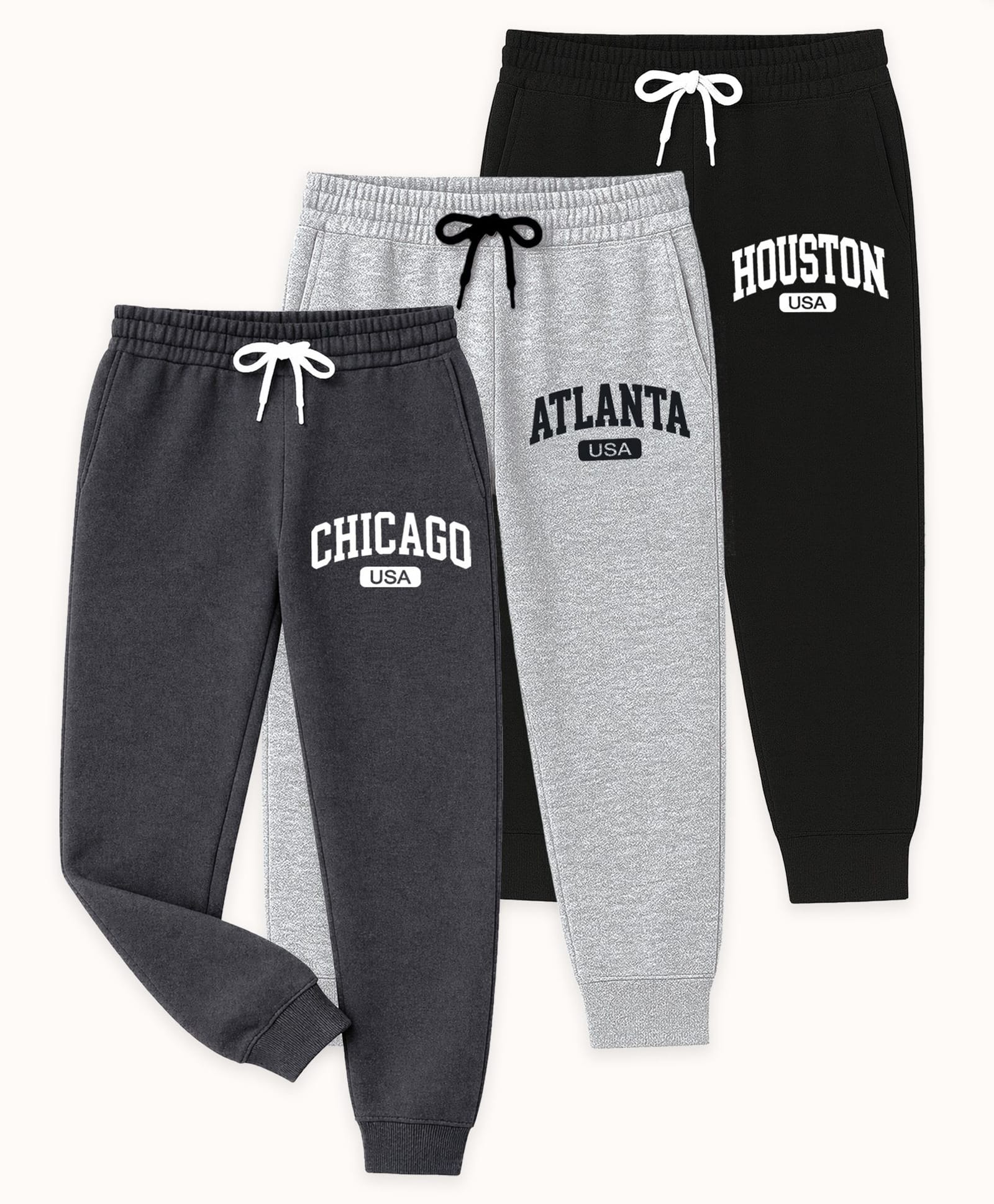 KUCHIPOO Cotton Blend Knit Pack Of 3 Chicago Text Printed Joggers - Multi Colour-picture-44
