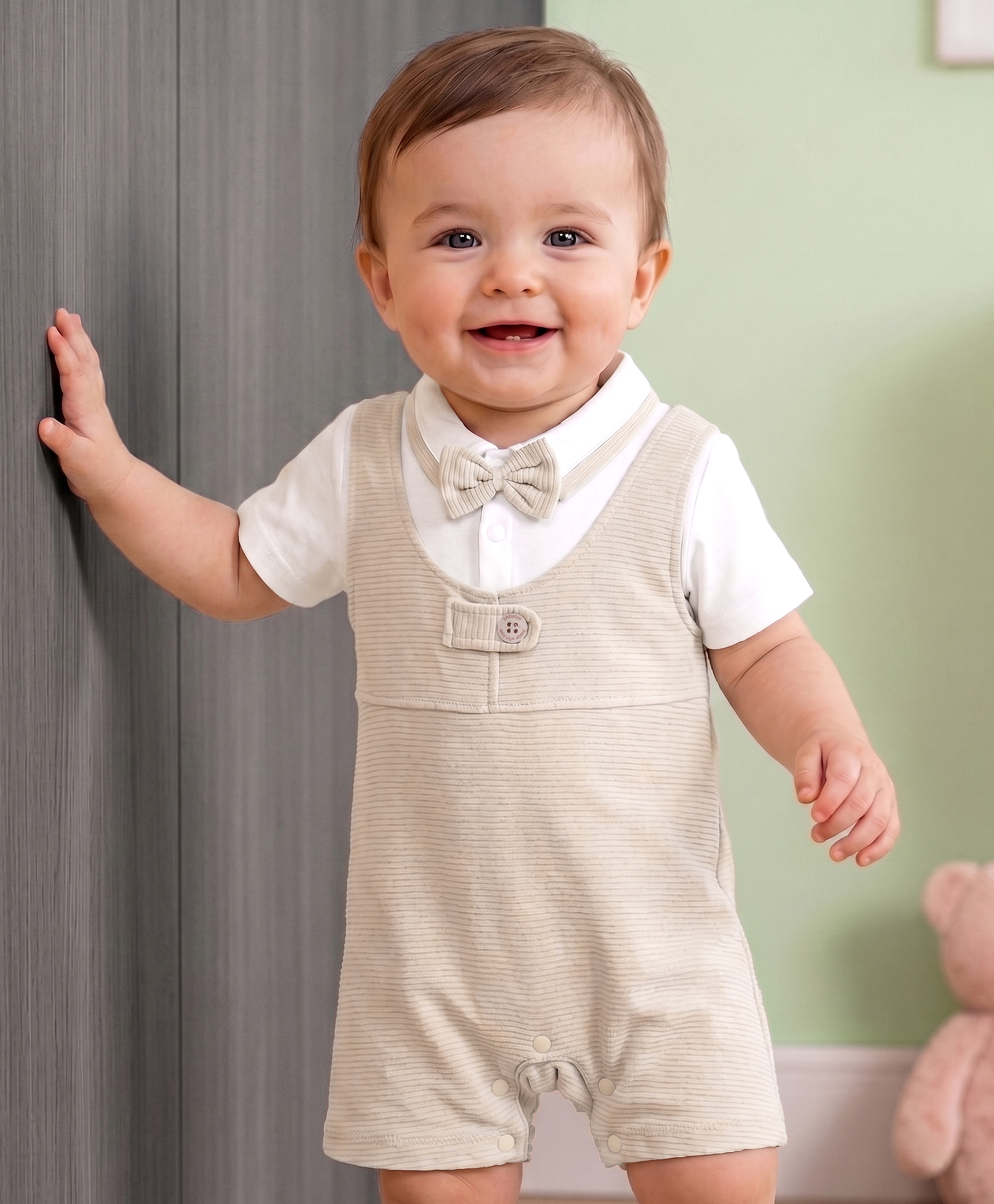 Babyoye 100% Cotton Interlock Knit Half Sleeves Romper With Bow Applique - Cream-image-41