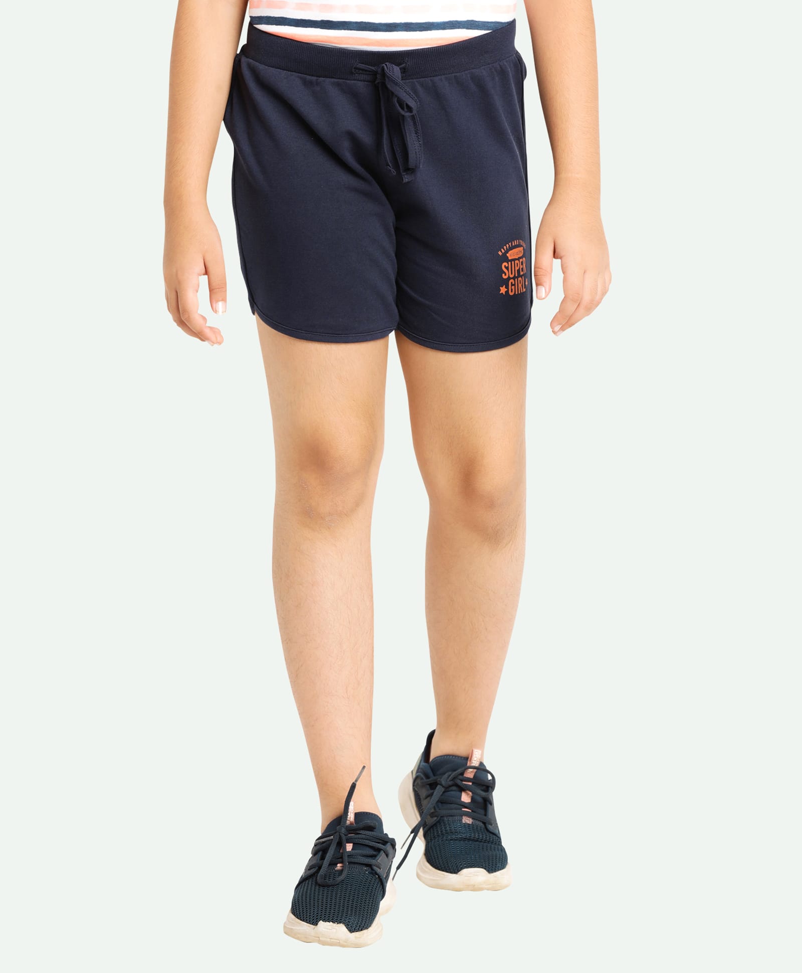 Ariel Cotton Knit Super Girl Text Printed Shorts - Navy Blue-image-42