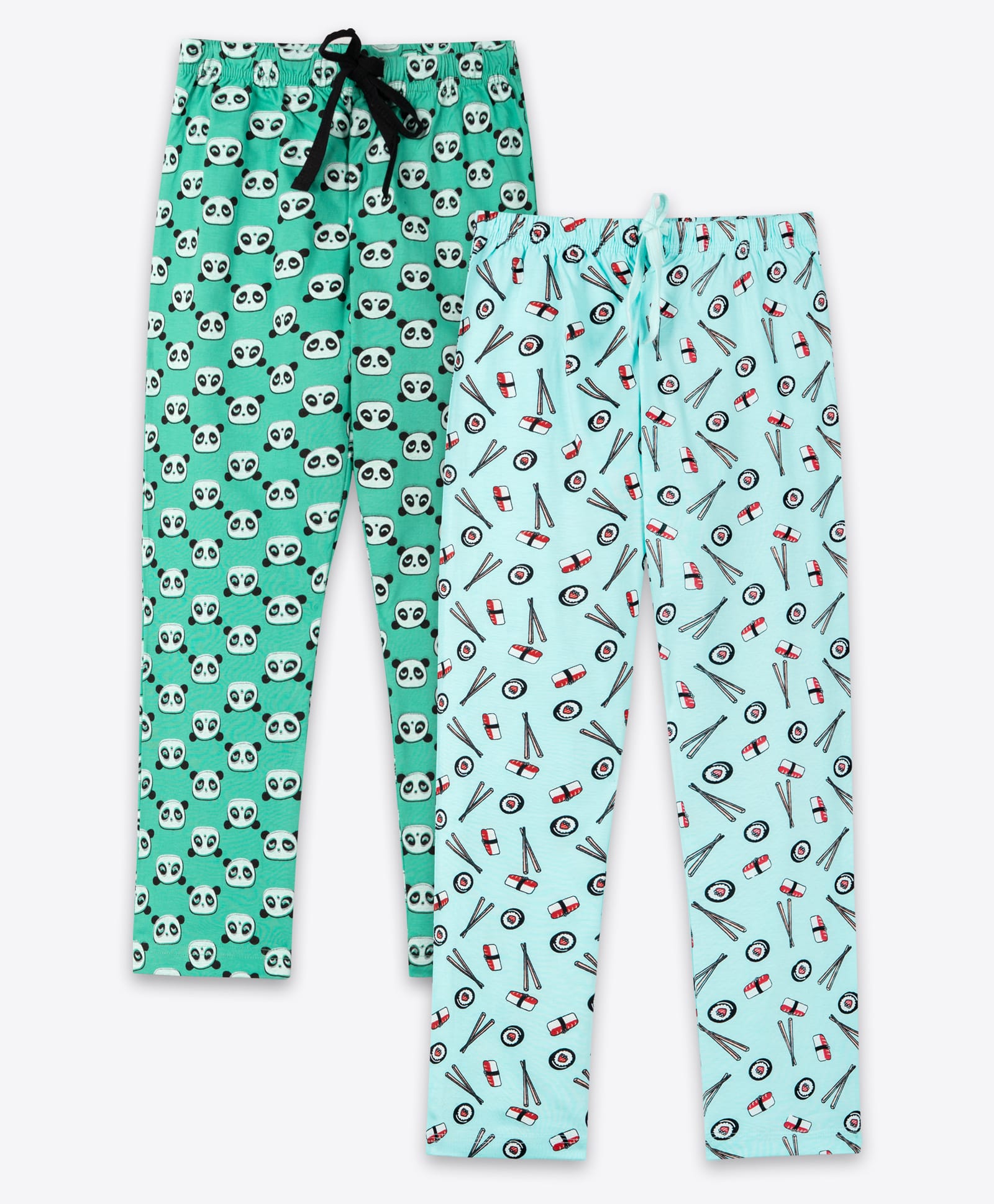 Ariel Cotton Knit Pack Of 2 Panda & Sushi Printed Pajamas - Blue & Green-picture-38